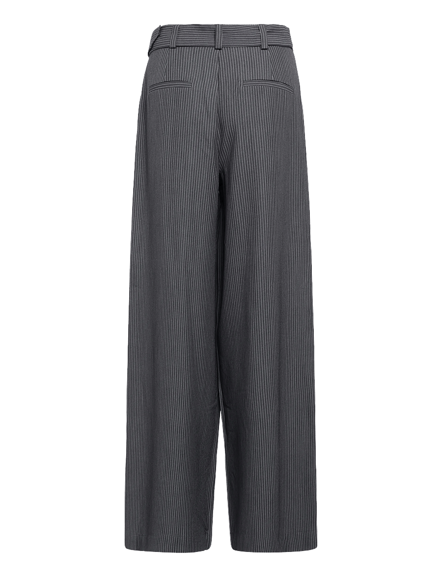 My Essential Wardrobe - 23 THE PINSTRIPED HIGH PANT - wide leg trousers - grey melange w. stripe - 1