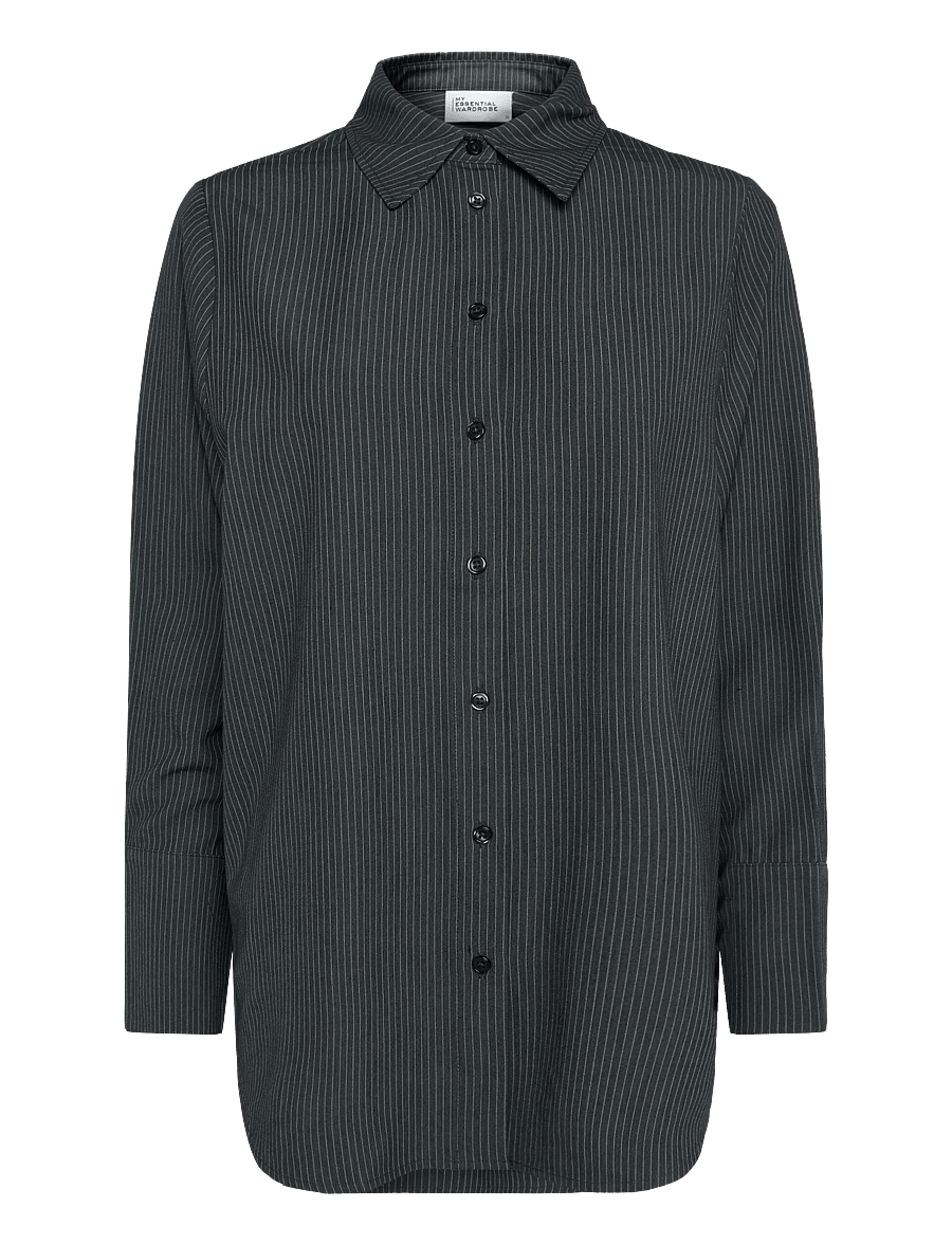 My Essential Wardrobe - 22 THE PINSTRIPED SHIRT - langärmlige hemden - grey melange w. stripe - 0