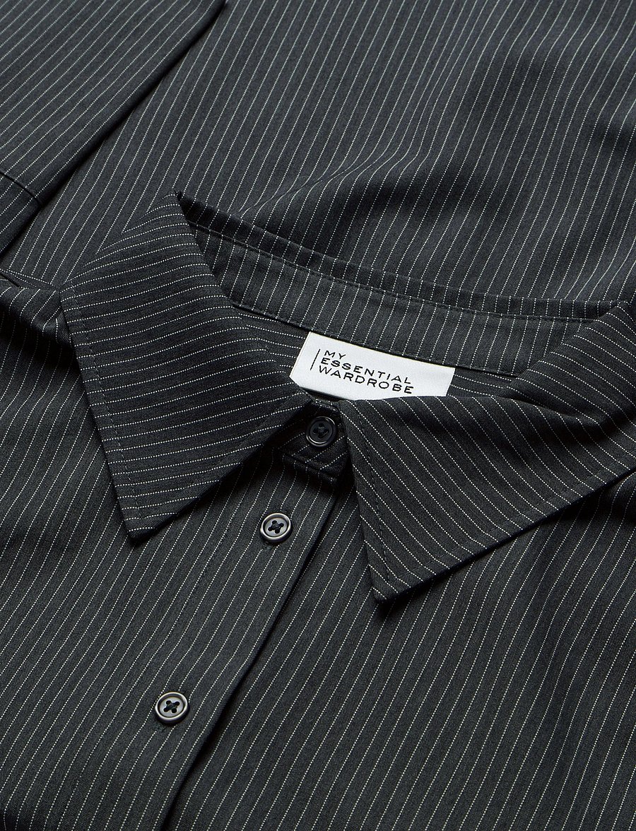 My Essential Wardrobe - 22 THE PINSTRIPED SHIRT - langärmlige hemden - grey melange w. stripe - 2