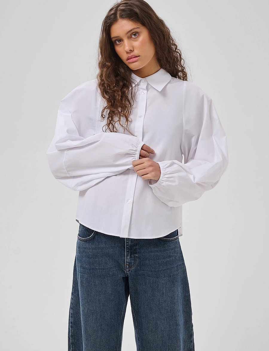 My Essential Wardrobe - MWSunna Balloon Sleeve Shirt - langærmede skjorter - bright white - 2