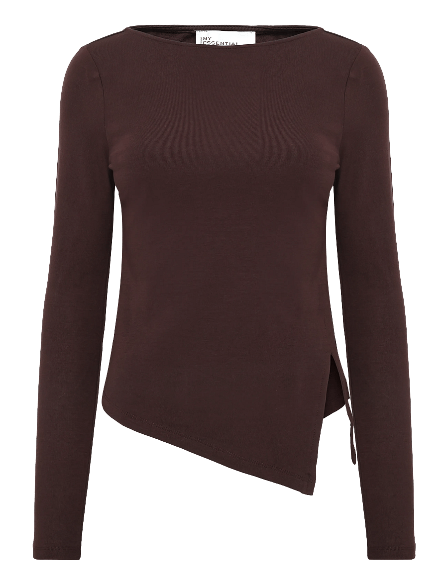 My Essential Wardrobe - MWNupti Asymmetric Blouse - langärmelige blusen - dark brown - 0