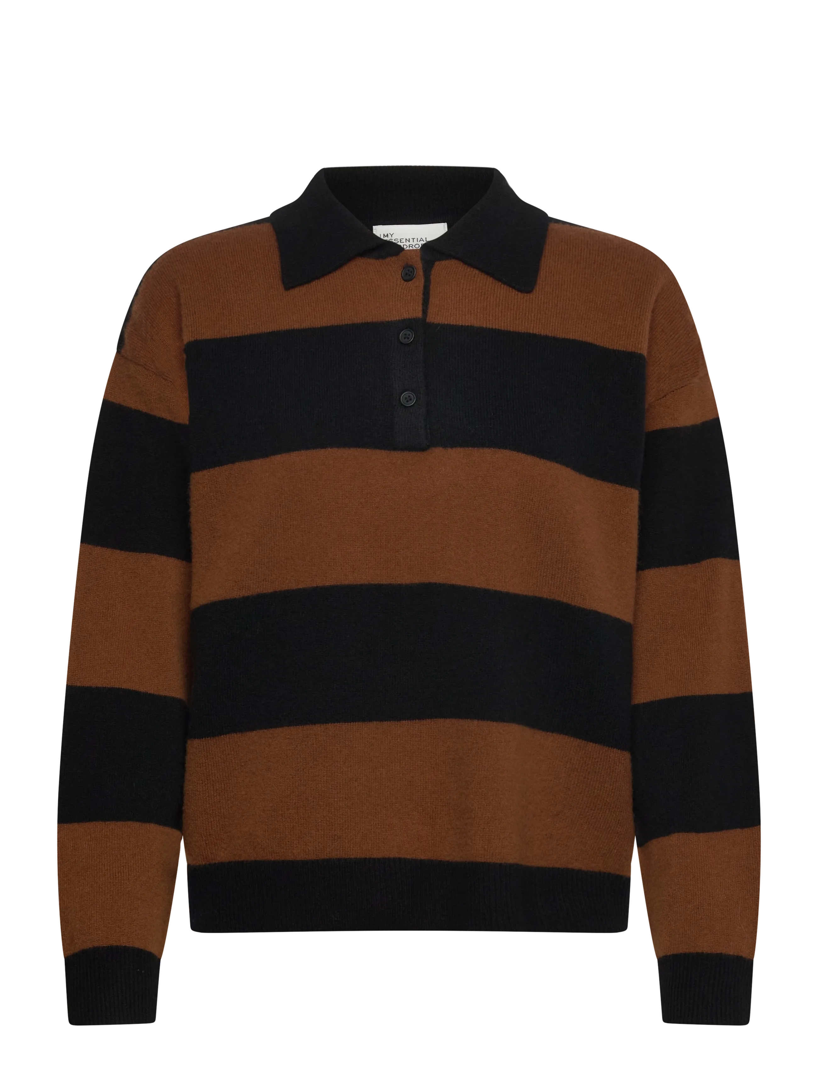 My Essential Wardrobe MWJola Knit Polo Pullover - Polosärgid - BISON W. BLACK STRIPE / brown