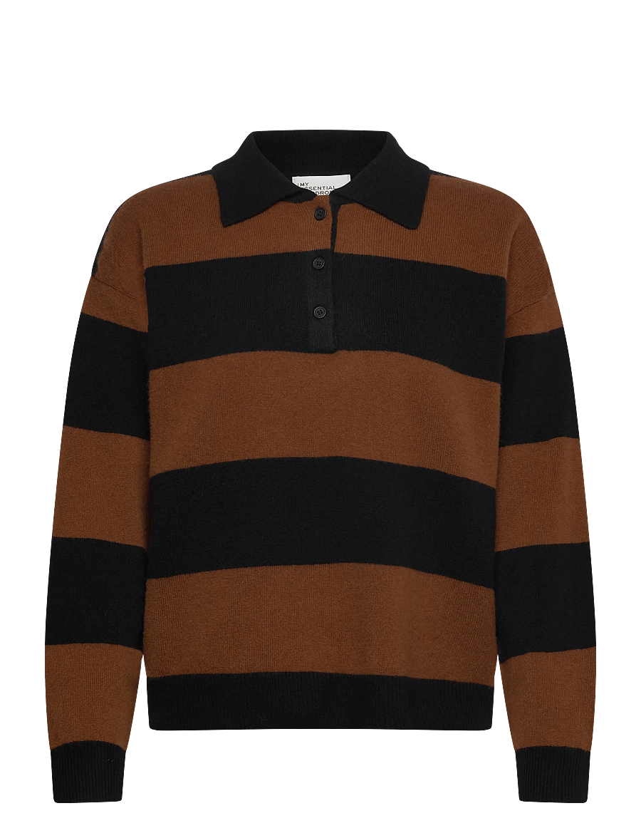 My Essential Wardrobe - MWJola Knit Polo Pullover - pullover - bison w. black stripe - 0