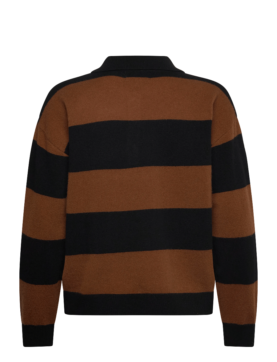 My Essential Wardrobe - MWJola Knit Polo Pullover - pullover - bison w. black stripe - 1