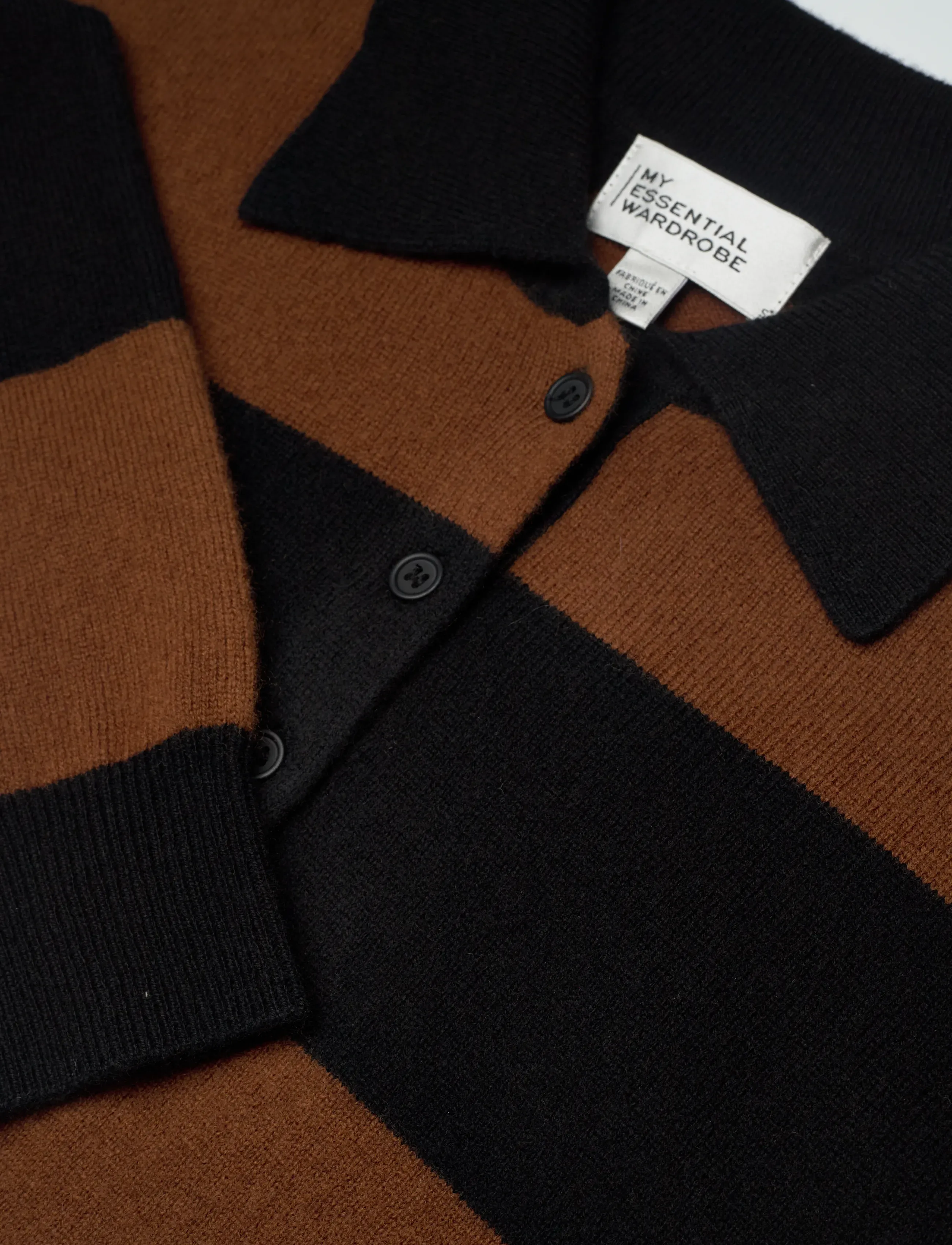 My Essential Wardrobe - MWJola Knit Polo Pullover - pullover - bison w. black stripe - 2