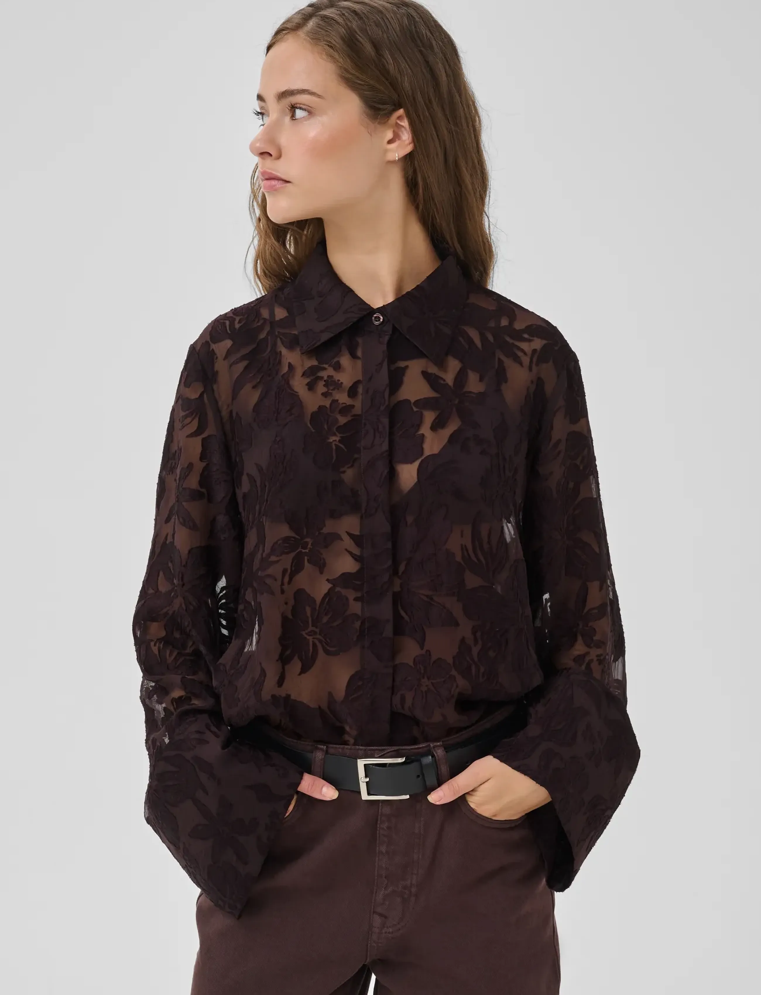 My Essential Wardrobe - MWEnya Boxy Shirt - chocolate plum burn out - 2