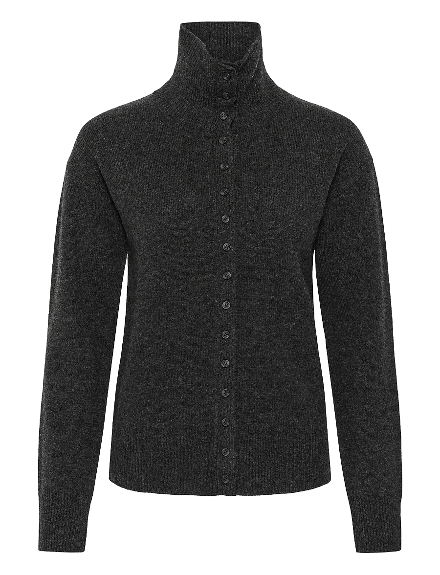My Essential Wardrobe - MWTracy Knit Rollneck Cardigan - kardiganid - dark grey melange - 0