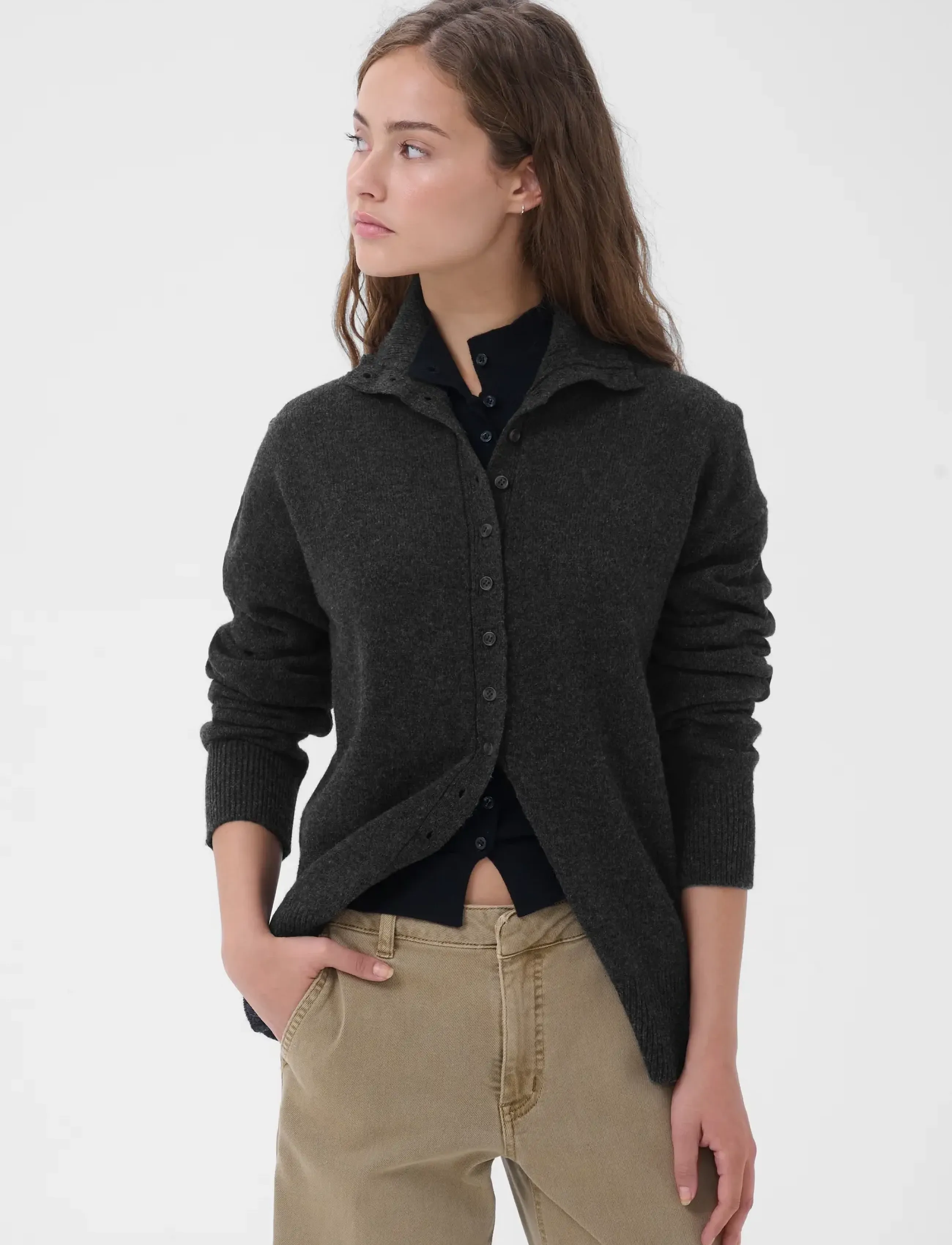 My Essential Wardrobe - MWTracy Knit Rollneck Cardigan - dark grey melange - 2