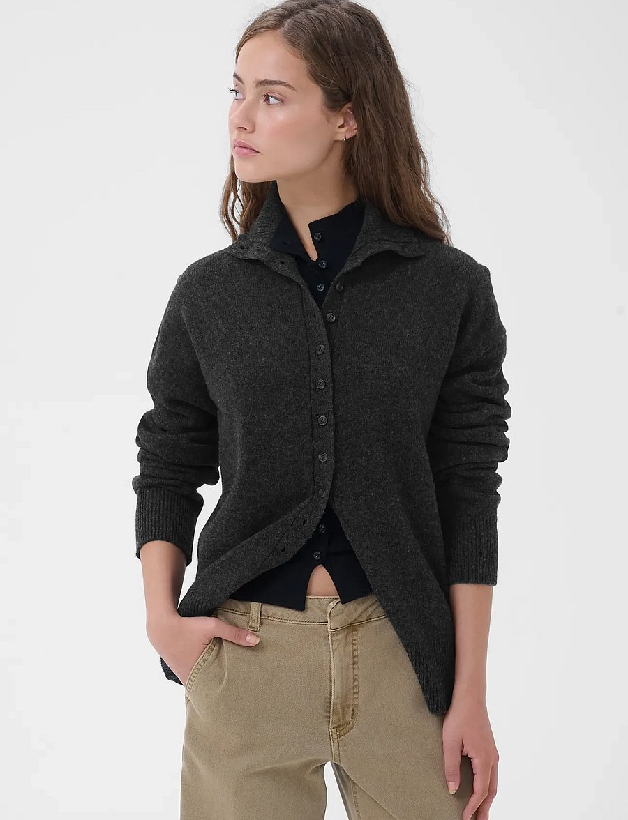My Essential Wardrobe - MWTracy Knit Rollneck Cardigan - kardiganid - dark grey melange - 2