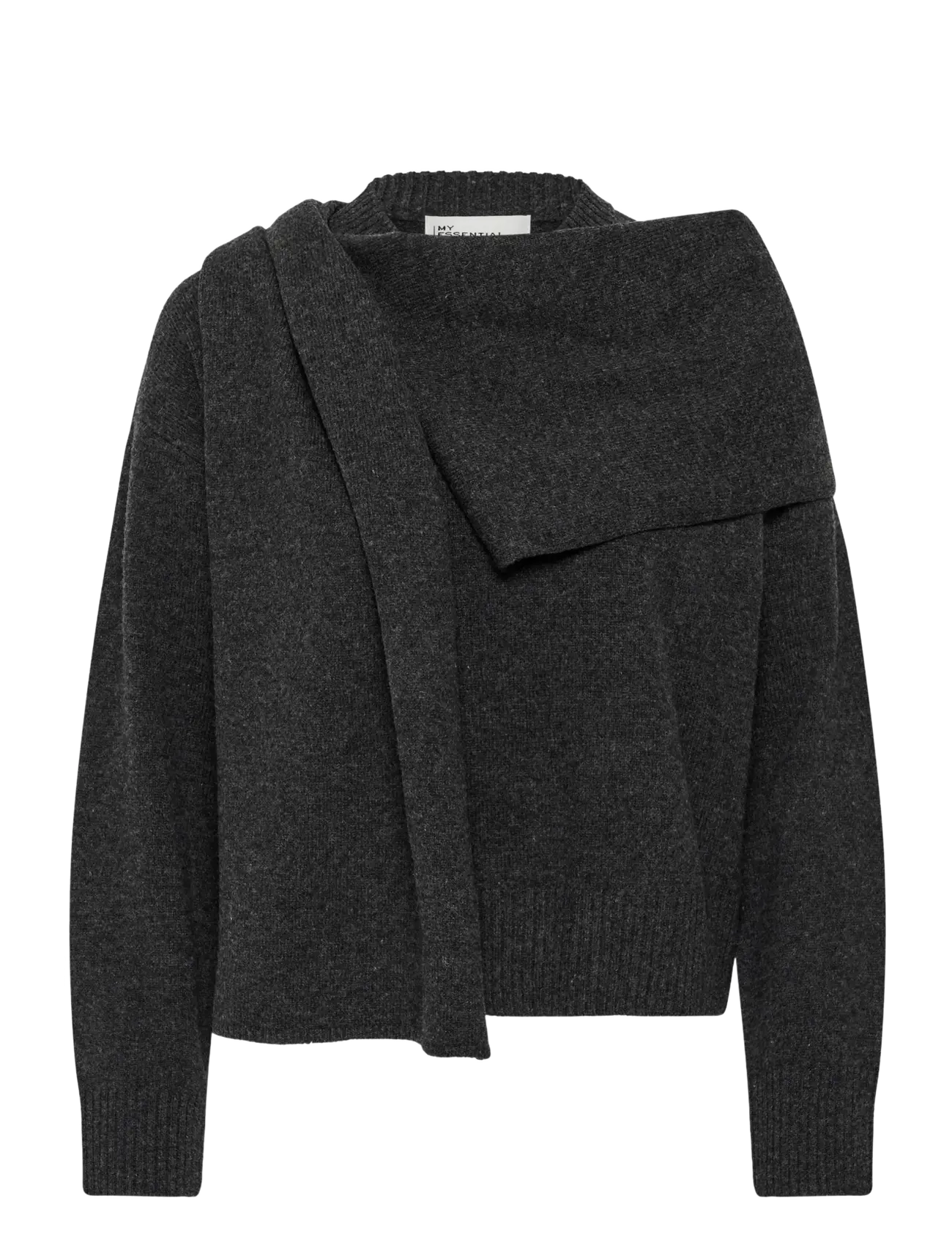 My Essential Wardrobe MWTracy Knit Scarf Pullover - Mysiga looks - DARK GREY MELANGE / grey