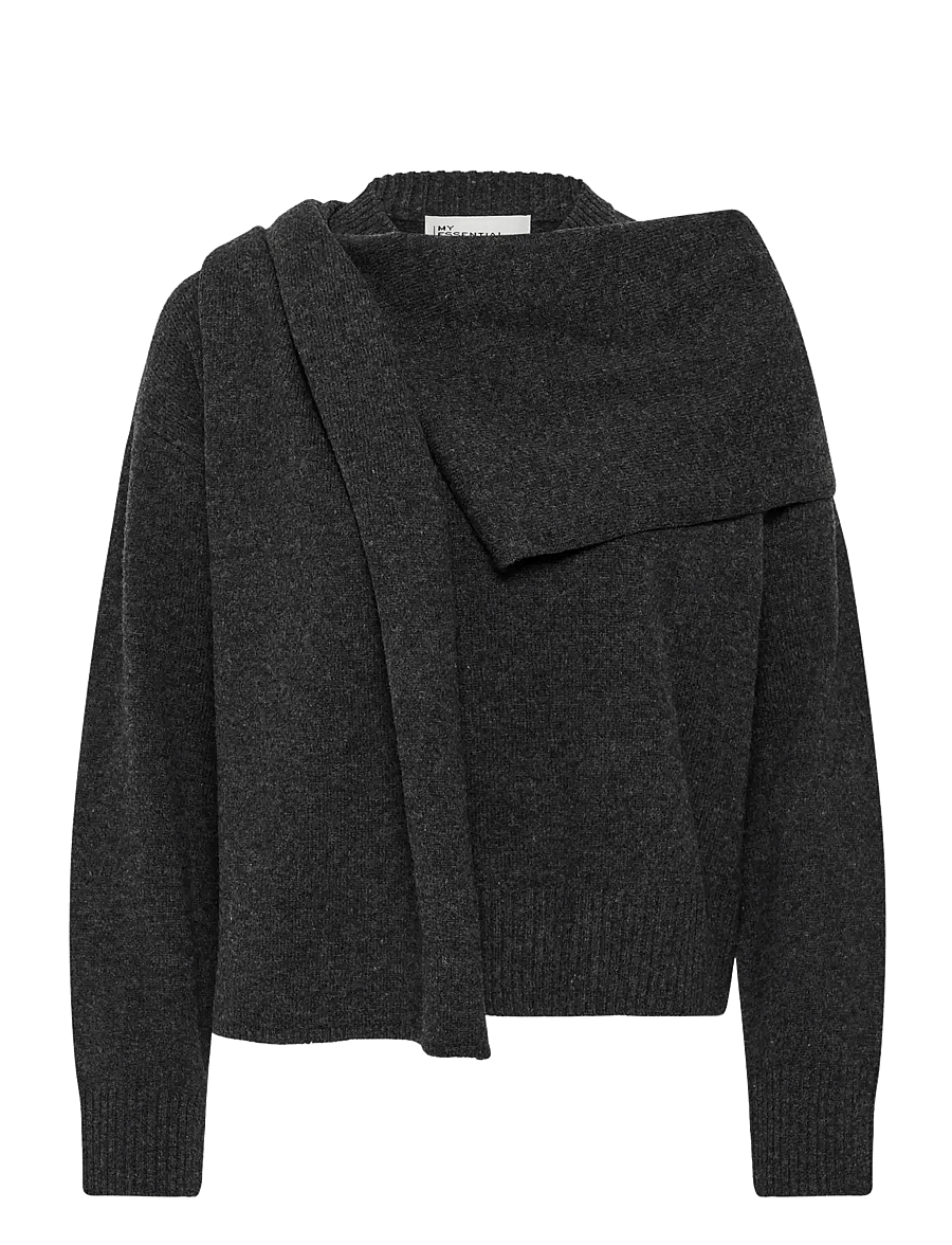 My Essential Wardrobe - MWTracy Knit Scarf Pullover - stickade tröjor - dark grey melange - 0
