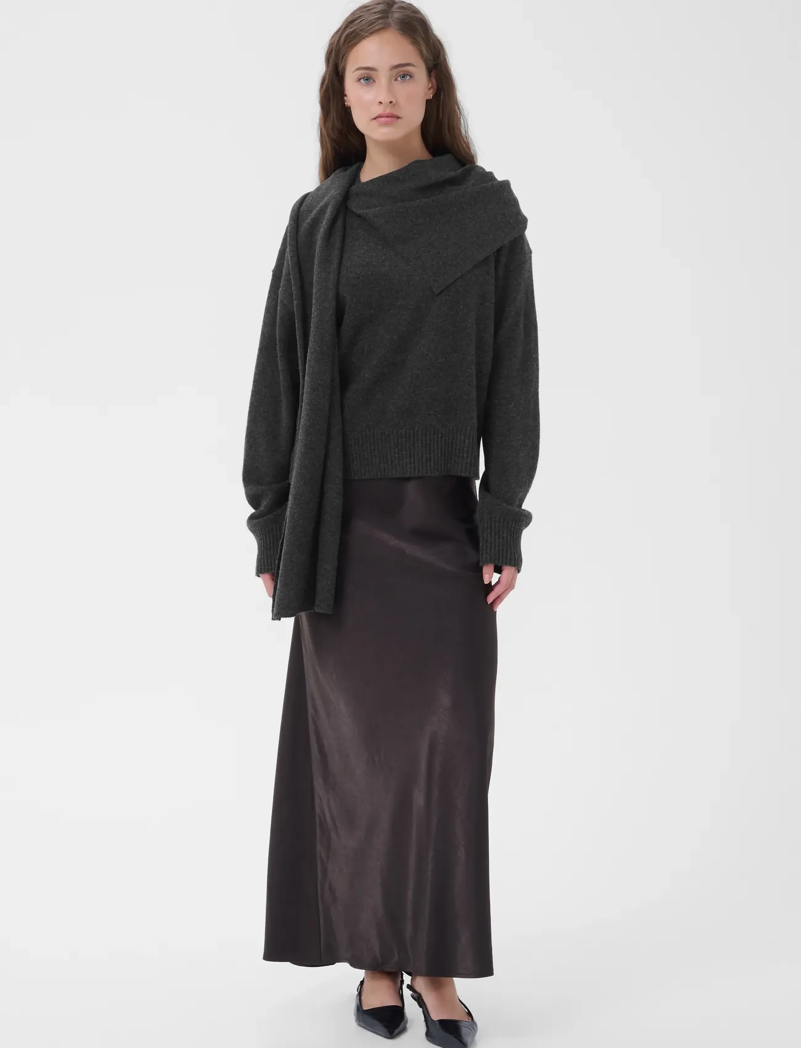 My Essential Wardrobe - MWTracy Knit Scarf Pullover - stickade tröjor - dark grey melange - 3