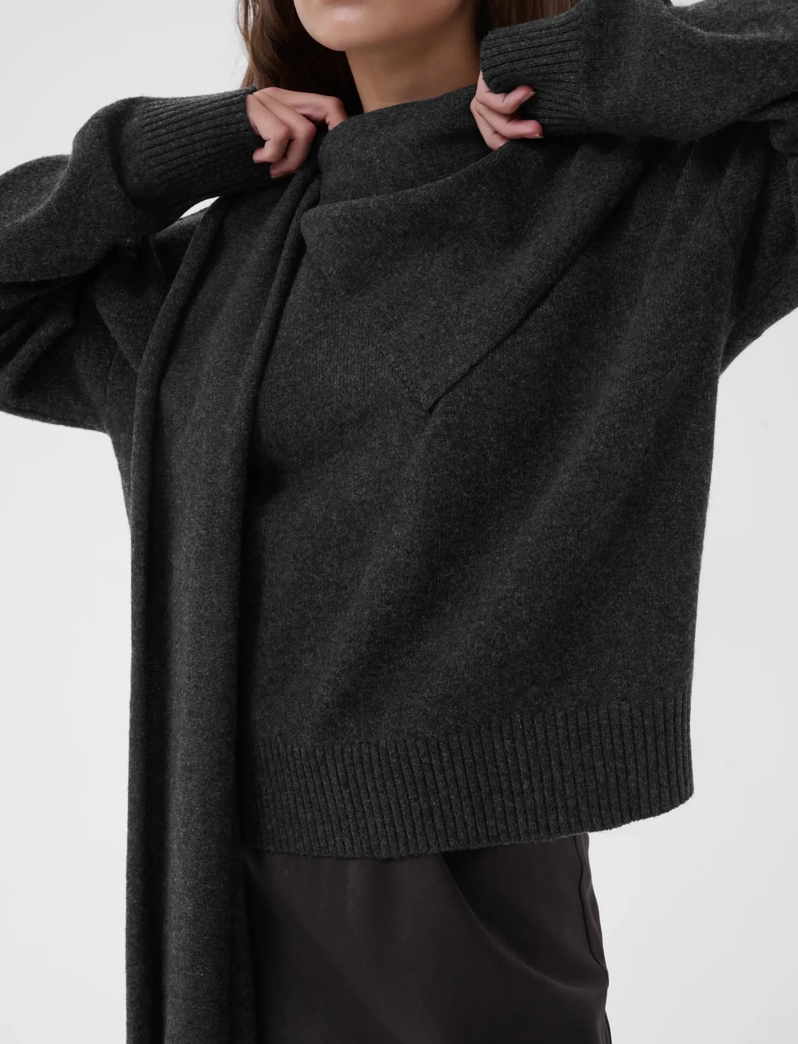 My Essential Wardrobe - MWTracy Knit Scarf Pullover - stickade tröjor - dark grey melange - 5