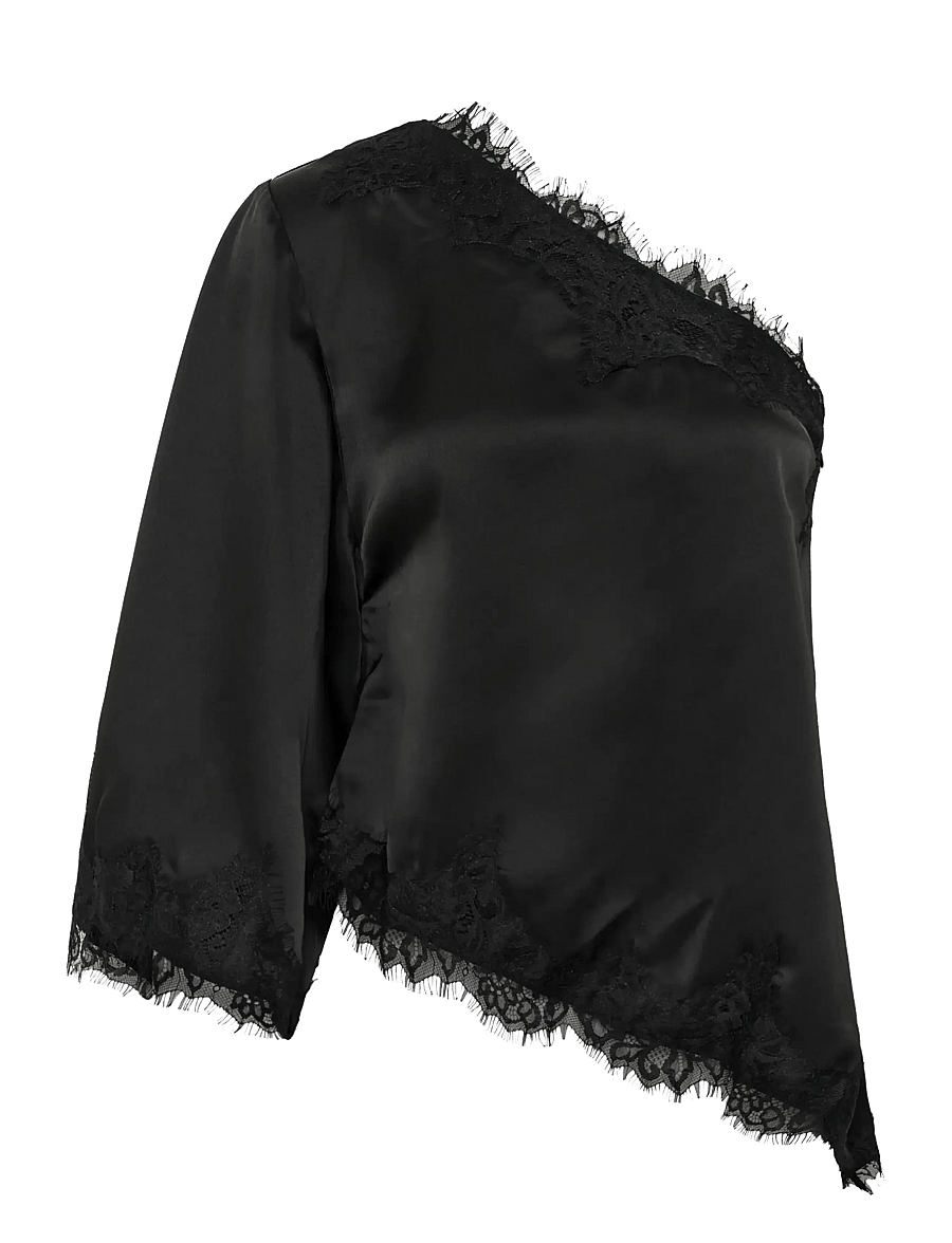 My Essential Wardrobe - MWBrenda Asymmetric Blouse - kortärmade blusar - black - 0
