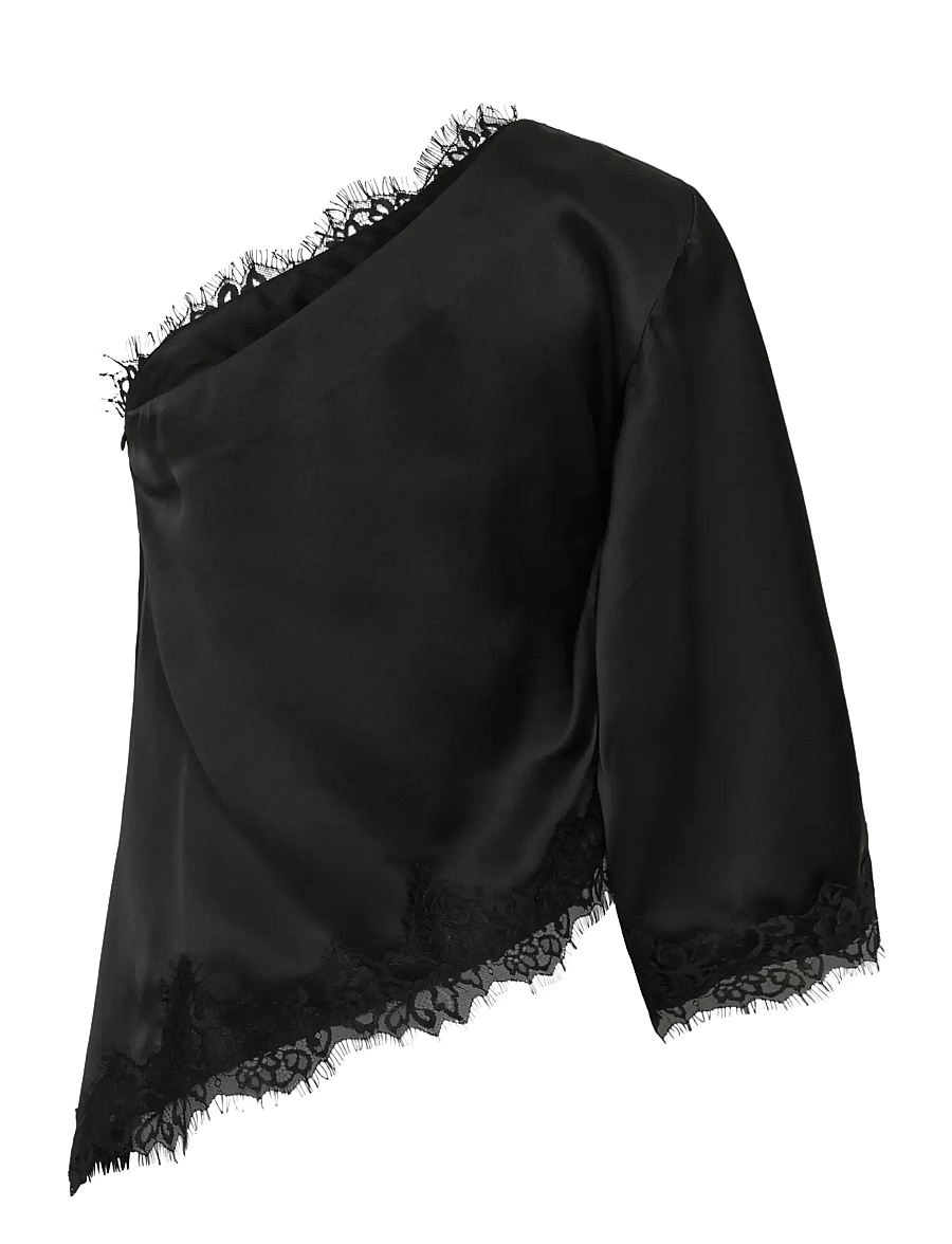 My Essential Wardrobe - MWBrenda Asymmetric Blouse - kortärmade blusar - black - 1
