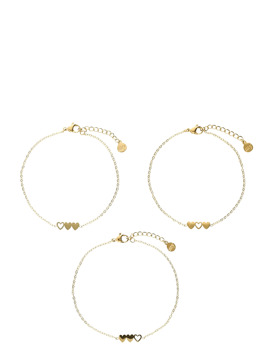 My Jewellery - Bracelet set 3 hearts - kædearmbånd - gold - 0
