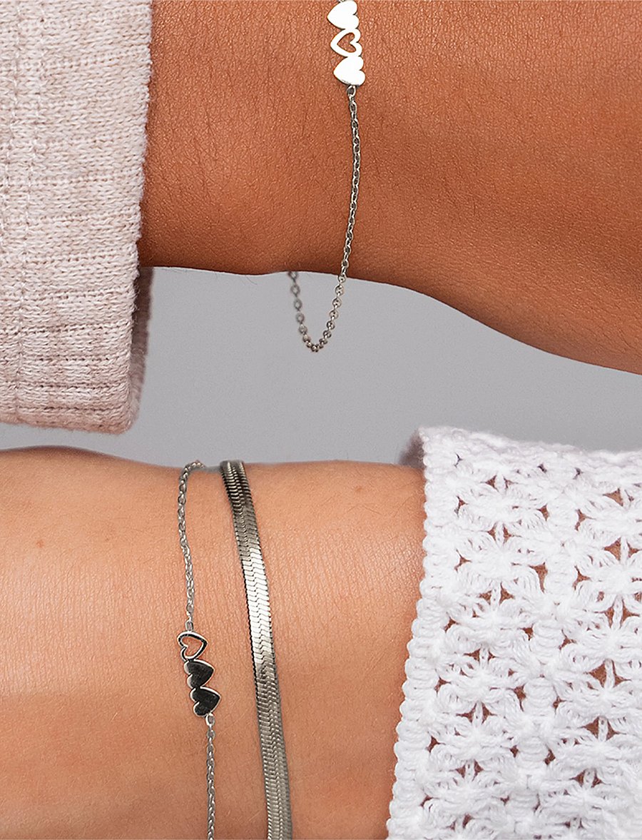 My Jewellery - Bracelet set 3 hearts - chain bracelets - silver - 0
