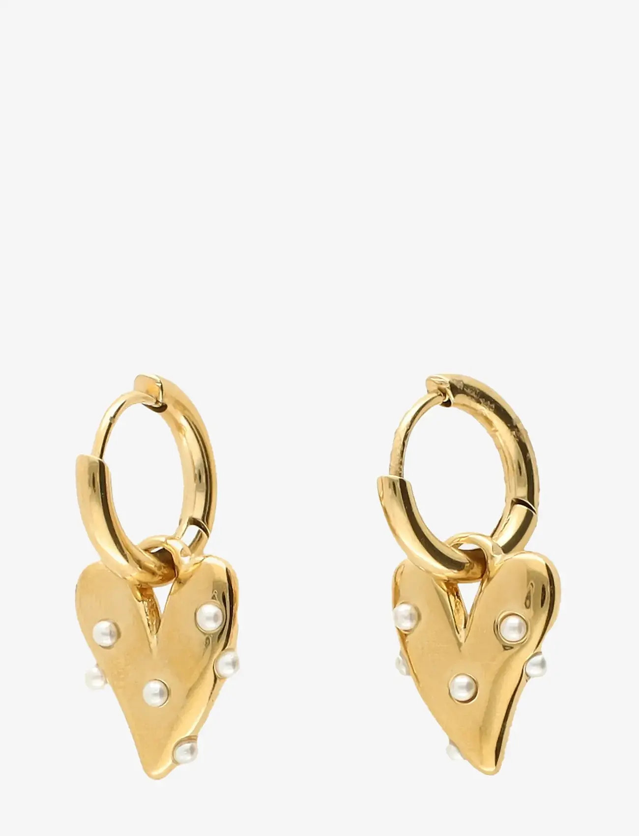 My Jewellery - Earrings heart with pearls - perleøreringe - gold - 1
