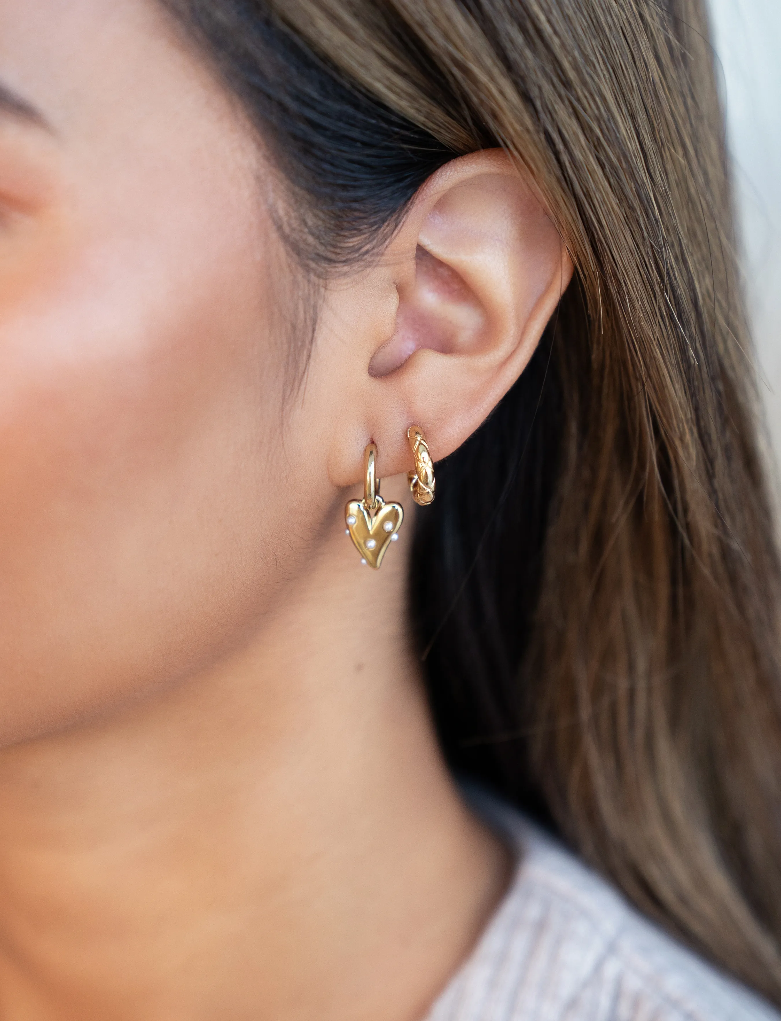 My Jewellery Earrings Heart With Pearls, One Size, Earrings, Gold - Hoops, Frauen