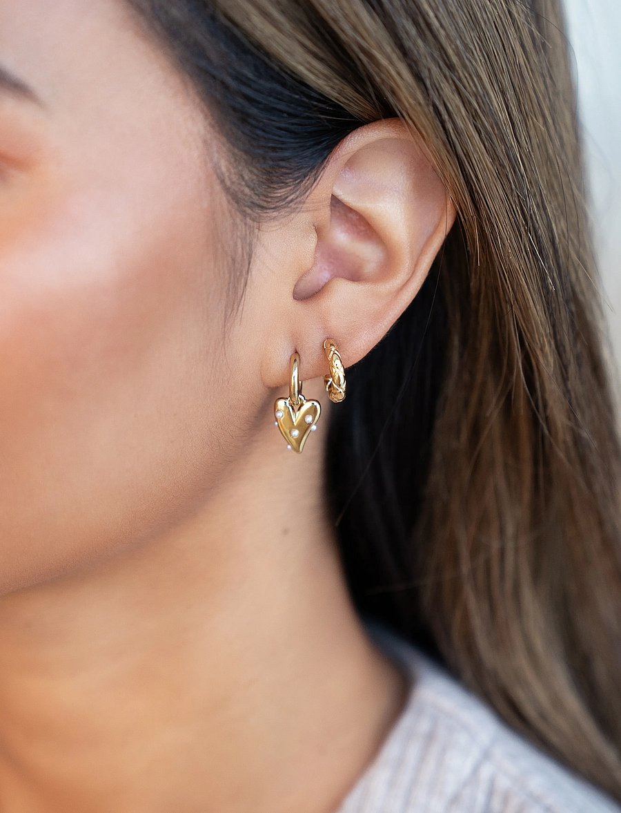 My Jewellery - Earrings heart with pearls - pärlörhängen - gold - 0
