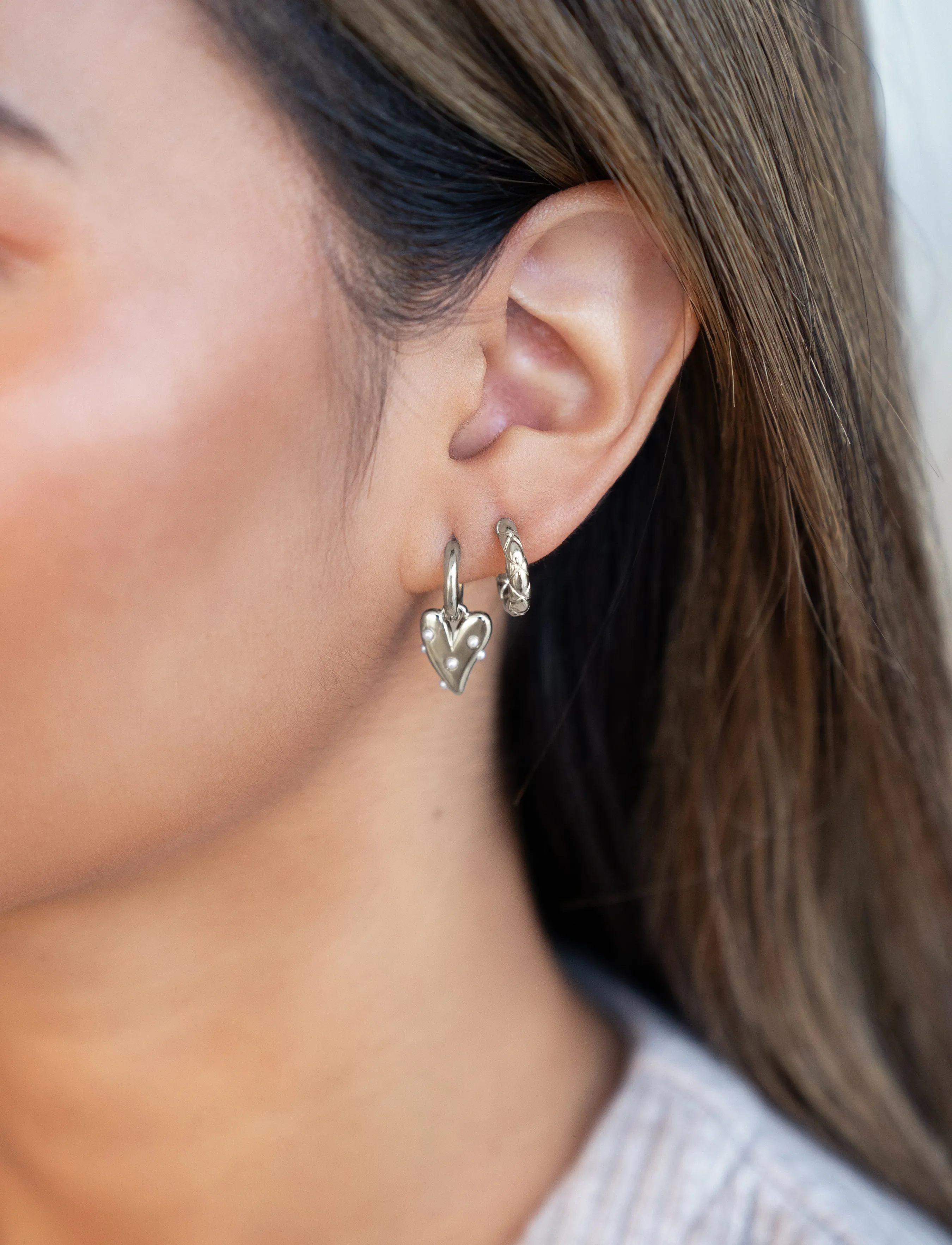 My Jewellery Earrings Heart With Pearls, One Size, Earrings, Silber - Hoops, Frauen