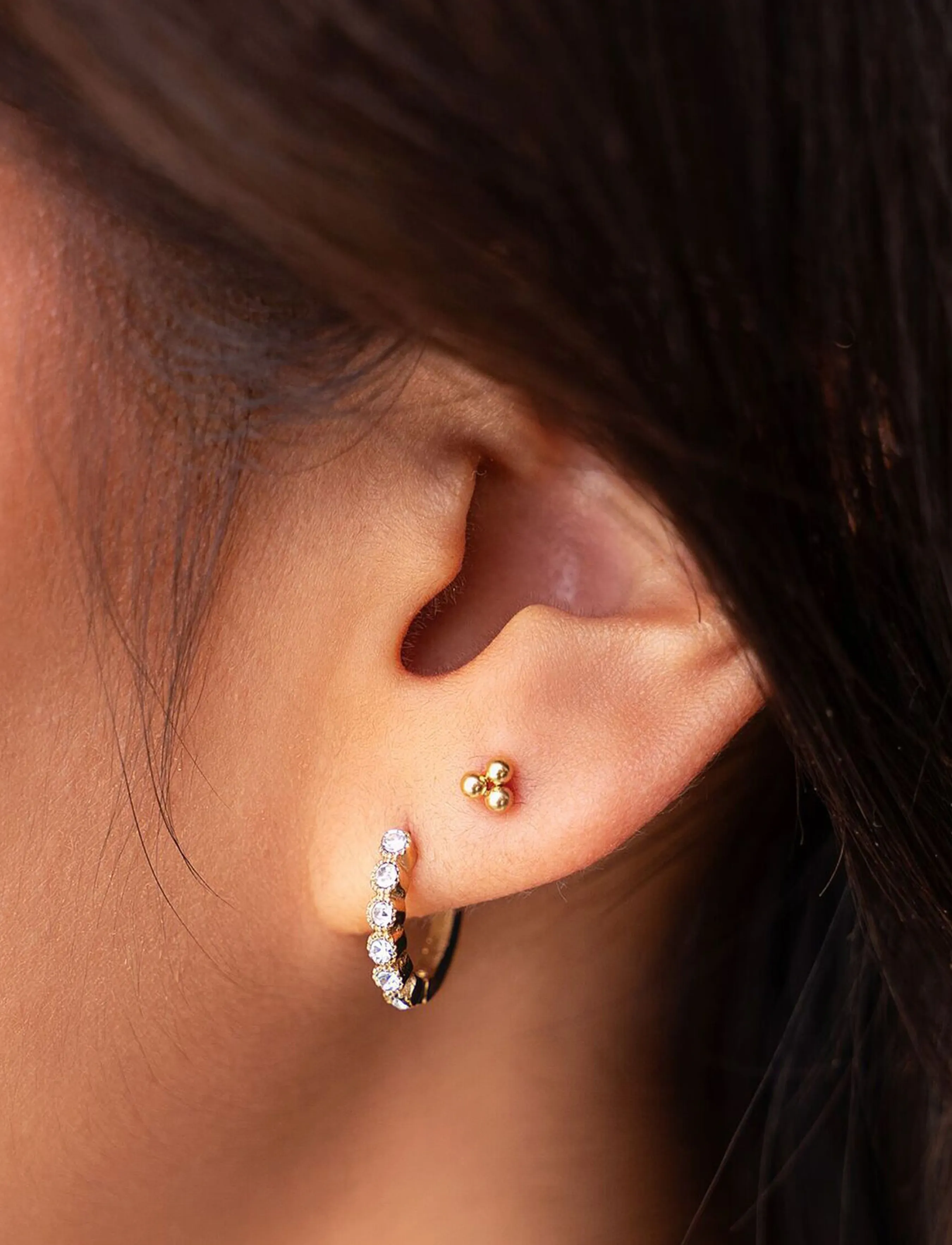 My Jewellery - Earring mini hoop rhinestone transparent - gold - 3