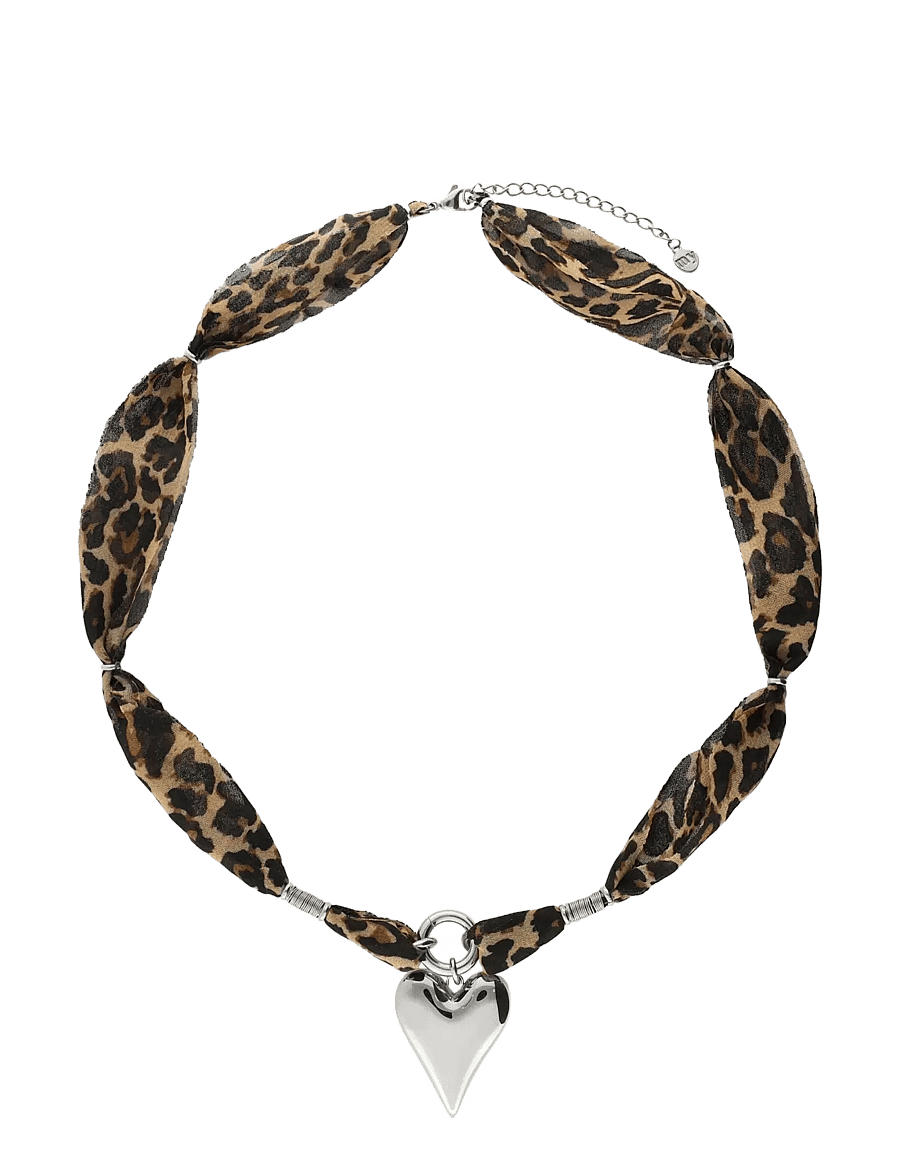 My Jewellery - Necklace leopard cord heart - statement kaelakeed - silver - 1
