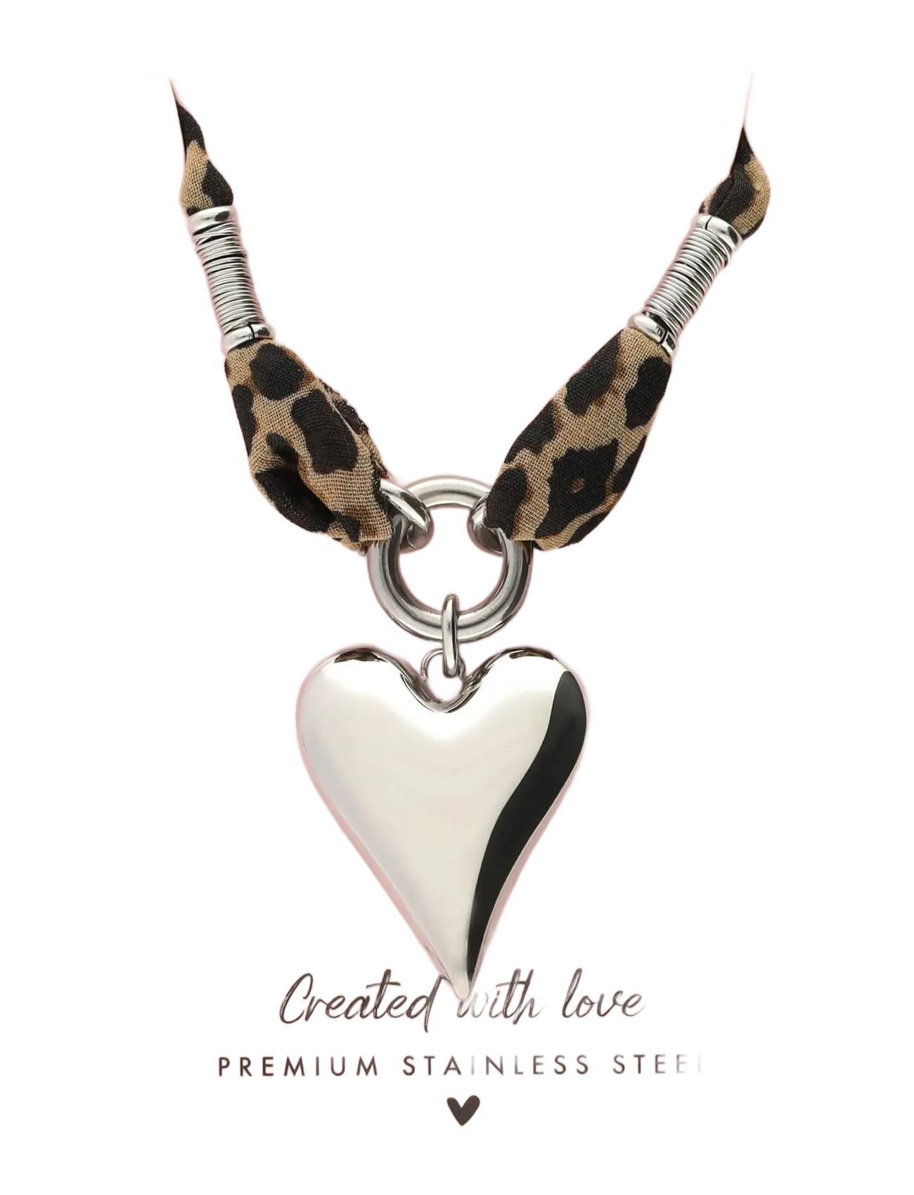 My Jewellery - Necklace leopard cord heart - statement kaelakeed - silver - 3