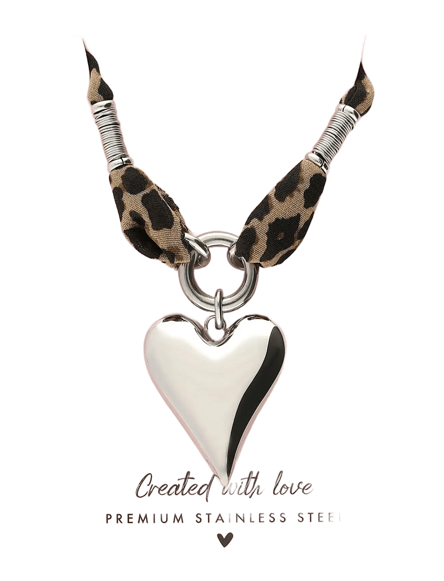 My Jewellery - Necklace leopard cord heart - statement kaelakeed - silver - 3