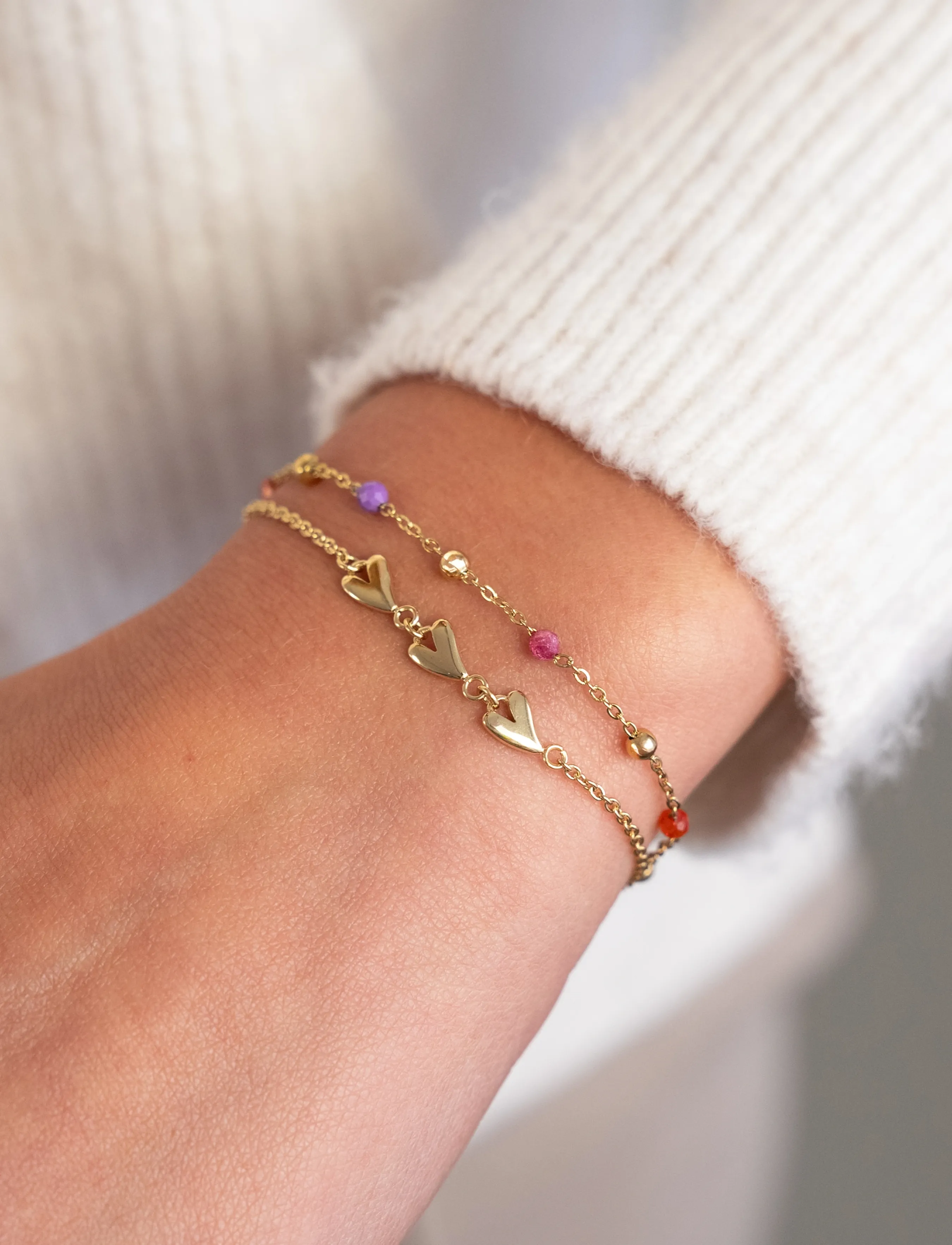 My Jewellery Bracelet 3 Horizontal Hearts, One Size, Bracelets, Gold - Chain Frauen