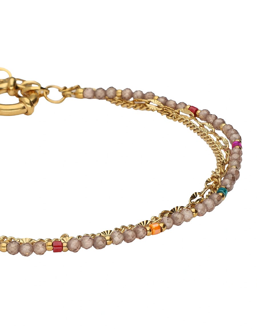 My Jewellery - Bracelet 3 layers taupe - kedjearmband - gold - 3