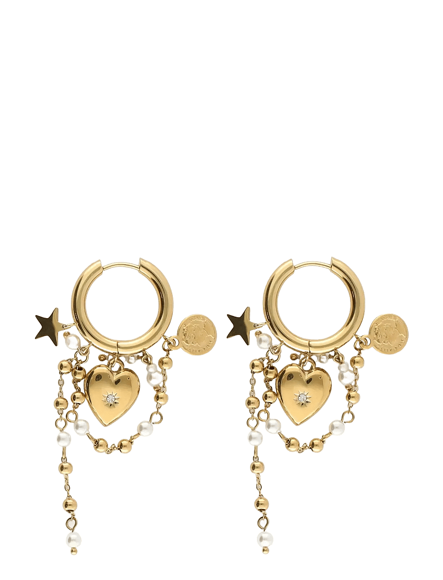 My Jewellery - Earrings heart pearl string - perleøredobber - gold - 1