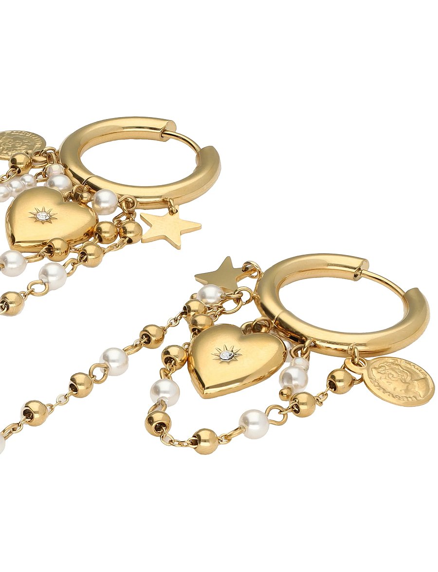 My Jewellery - Earrings heart pearl string - perleøredobber - gold - 3