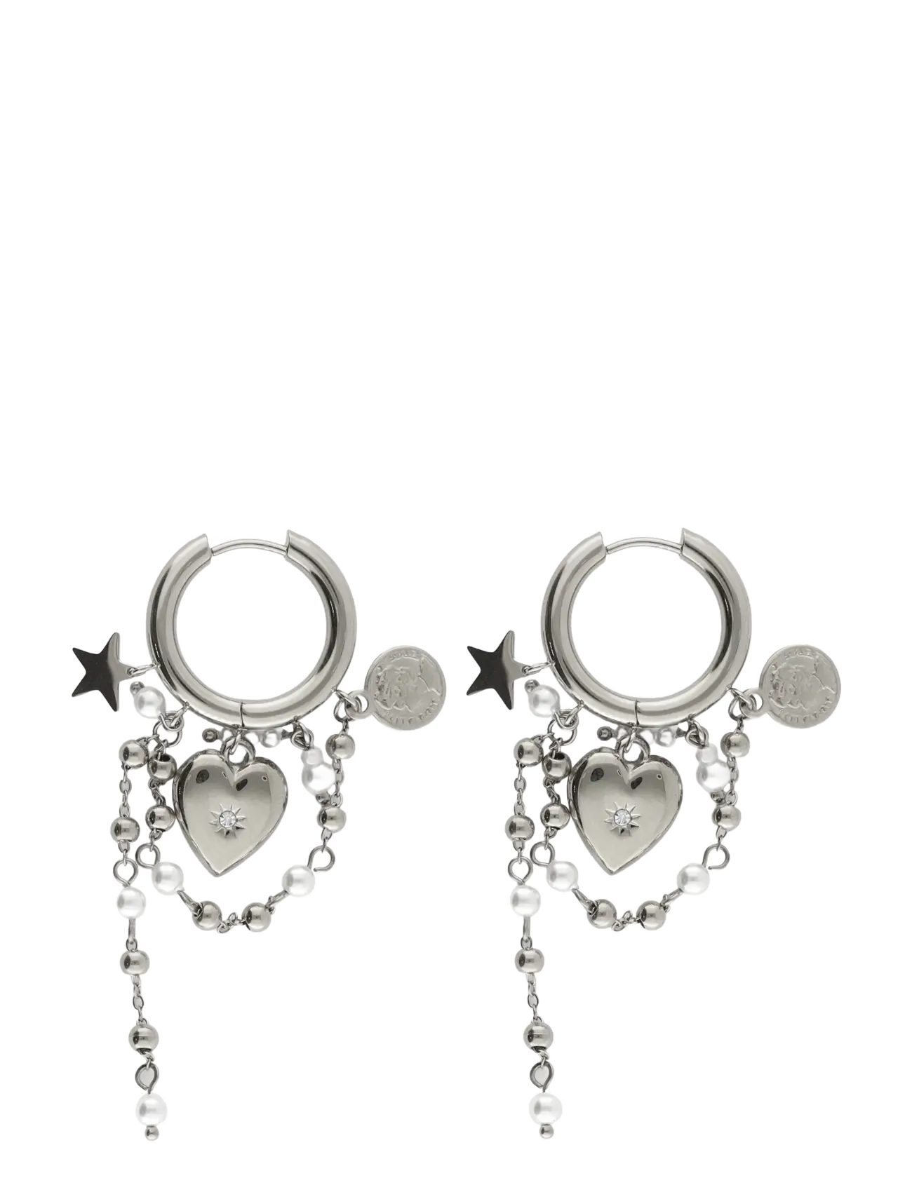 Earrings heart pearl string - SILVER