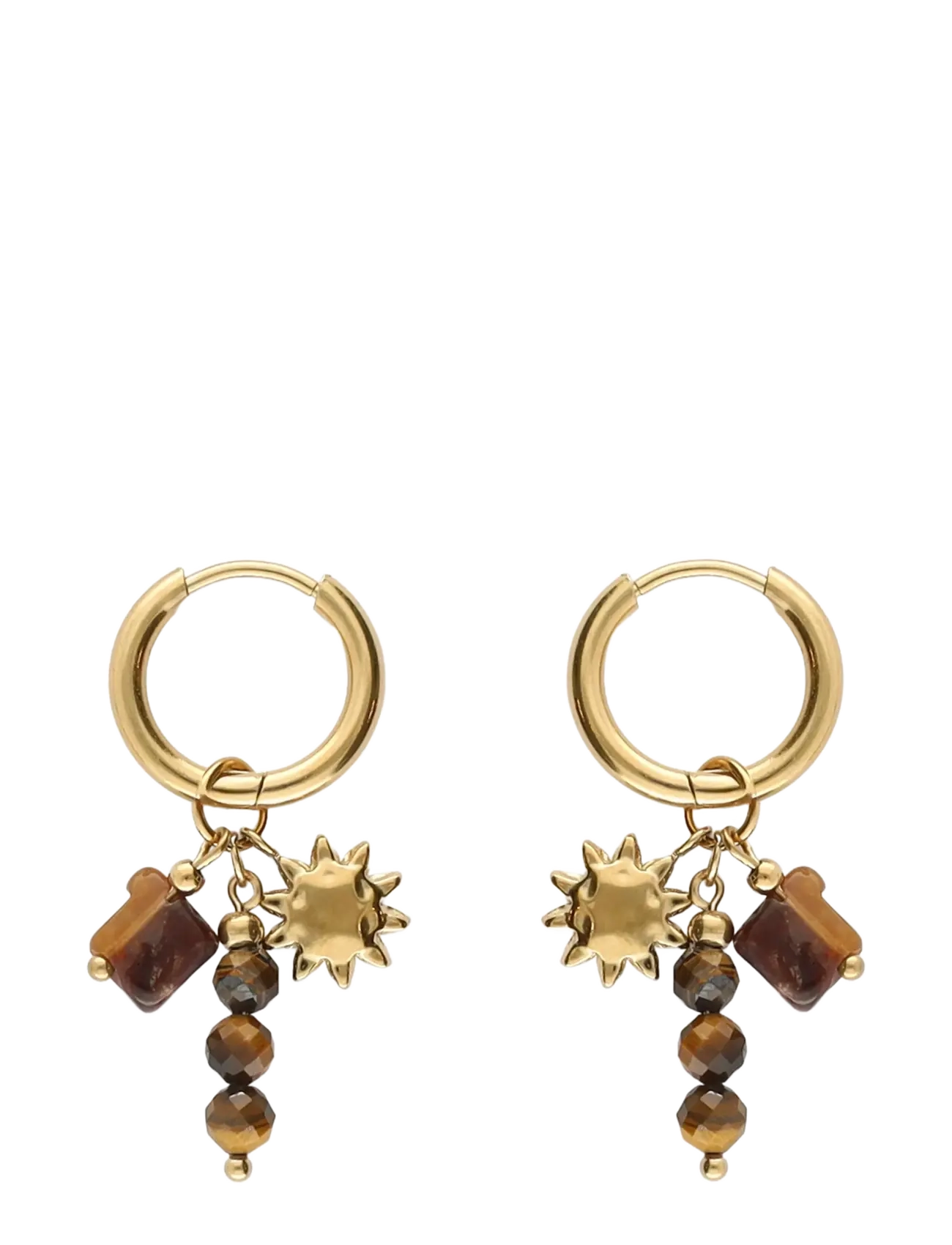 My Jewellery Earring hoops brown beads sun - Accessories - GOLD / gold