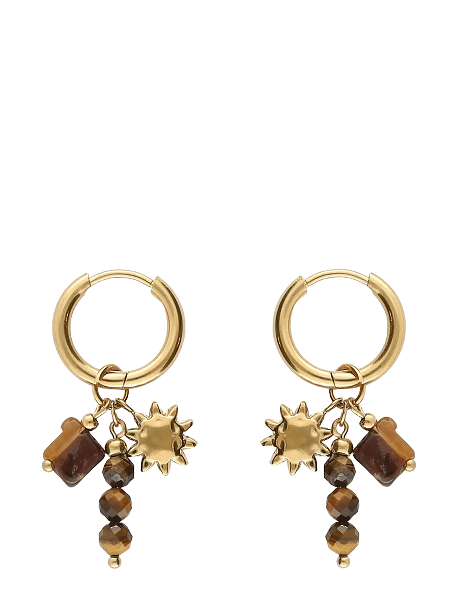 My Jewellery - Earring hoops brown beads sun - rippuvad kõrvarõngad - gold - 0