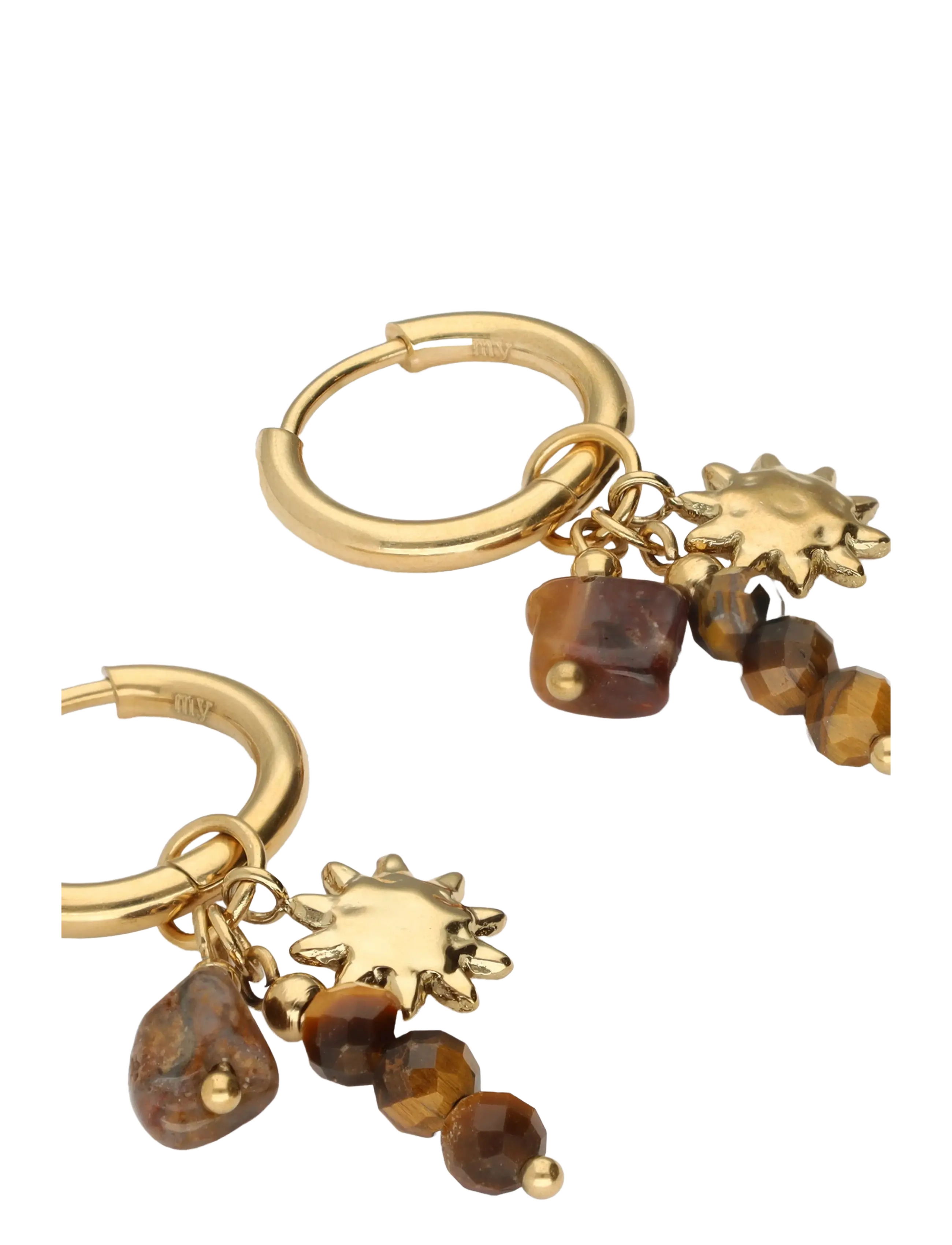 My Jewellery - Earring hoops brown beads sun - gold - 1