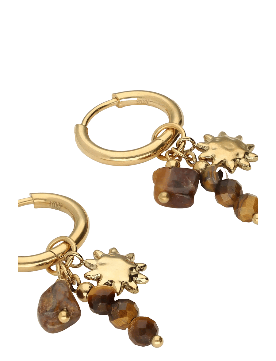 My Jewellery - Earring hoops brown beads sun - rippuvad kõrvarõngad - gold - 1
