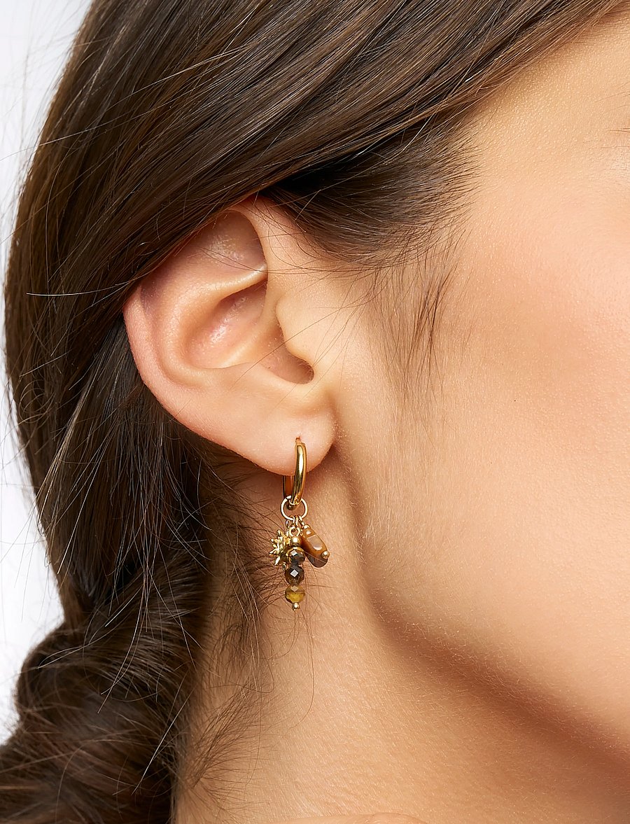 My Jewellery - Earring hoops brown beads sun - rippuvad kõrvarõngad - gold - 2