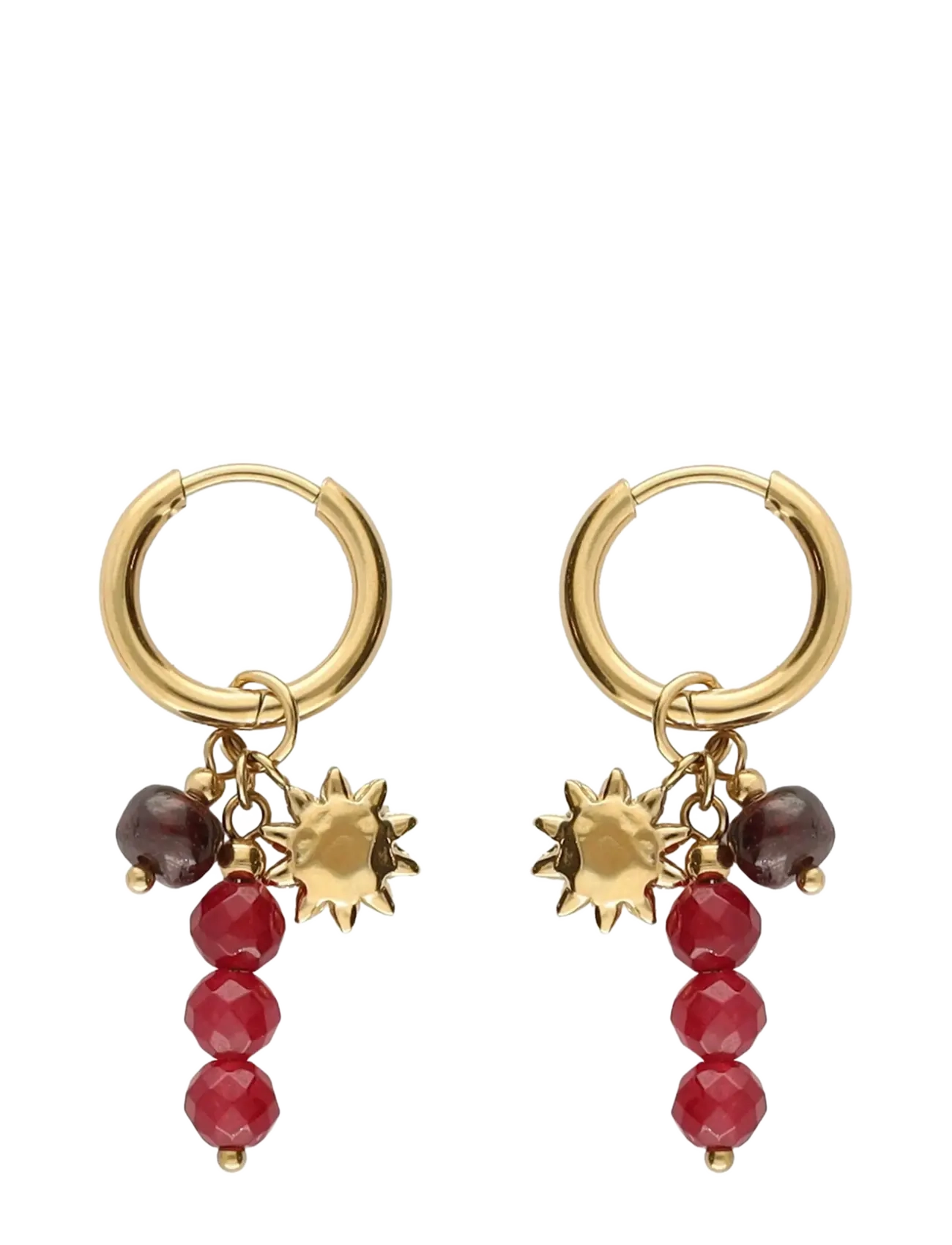 My Jewellery Earring hoops burgundy beads sun - Modetrends - GOLD / gold