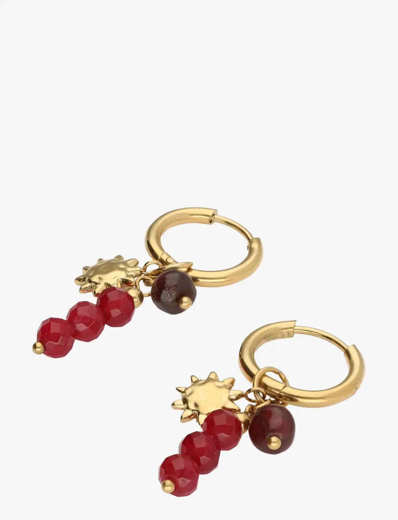 My Jewellery - Earring hoops burgundy beads sun - creoler & hoops - gold - 1