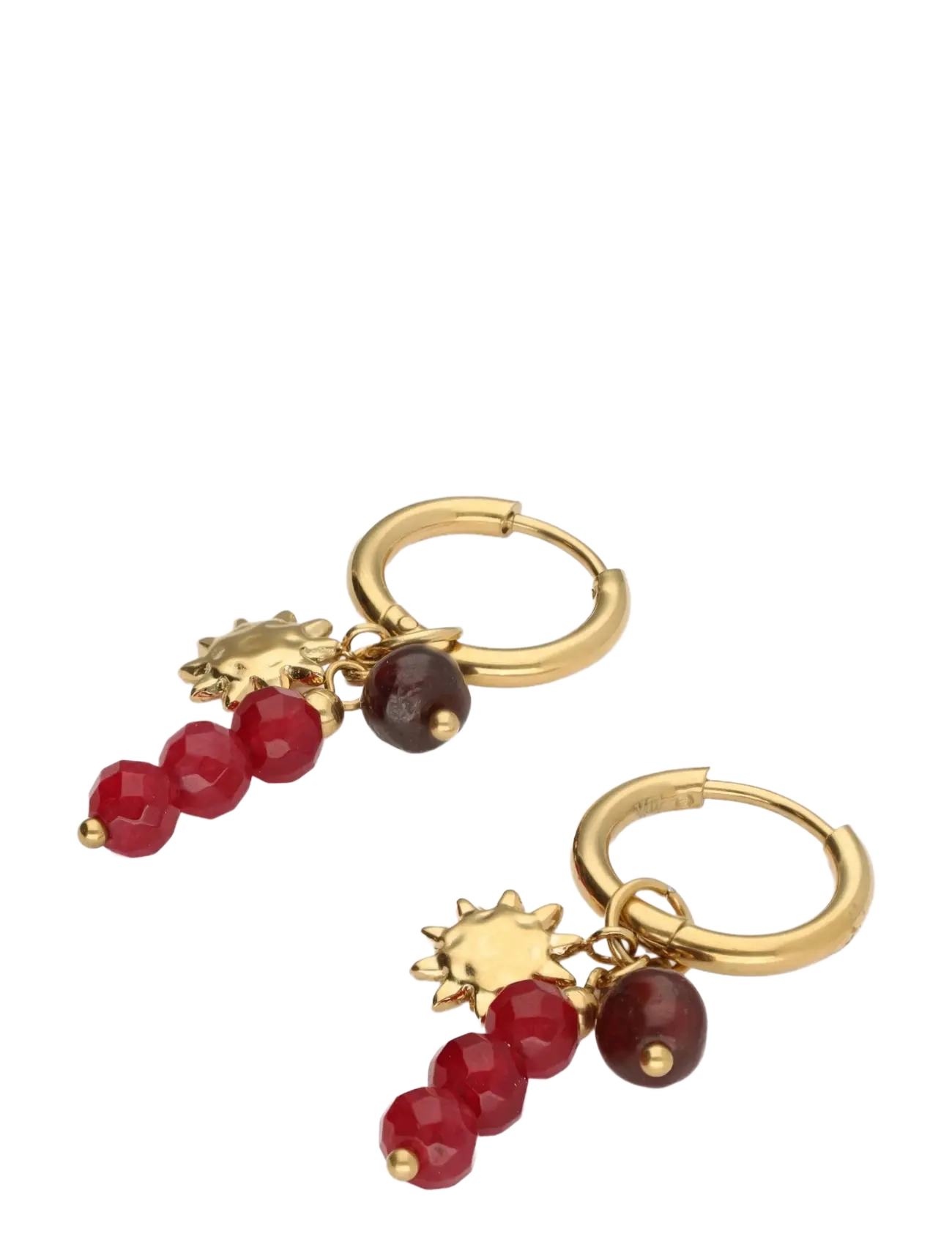 My Jewellery - Earring hoops burgundy beads sun - gold - 1