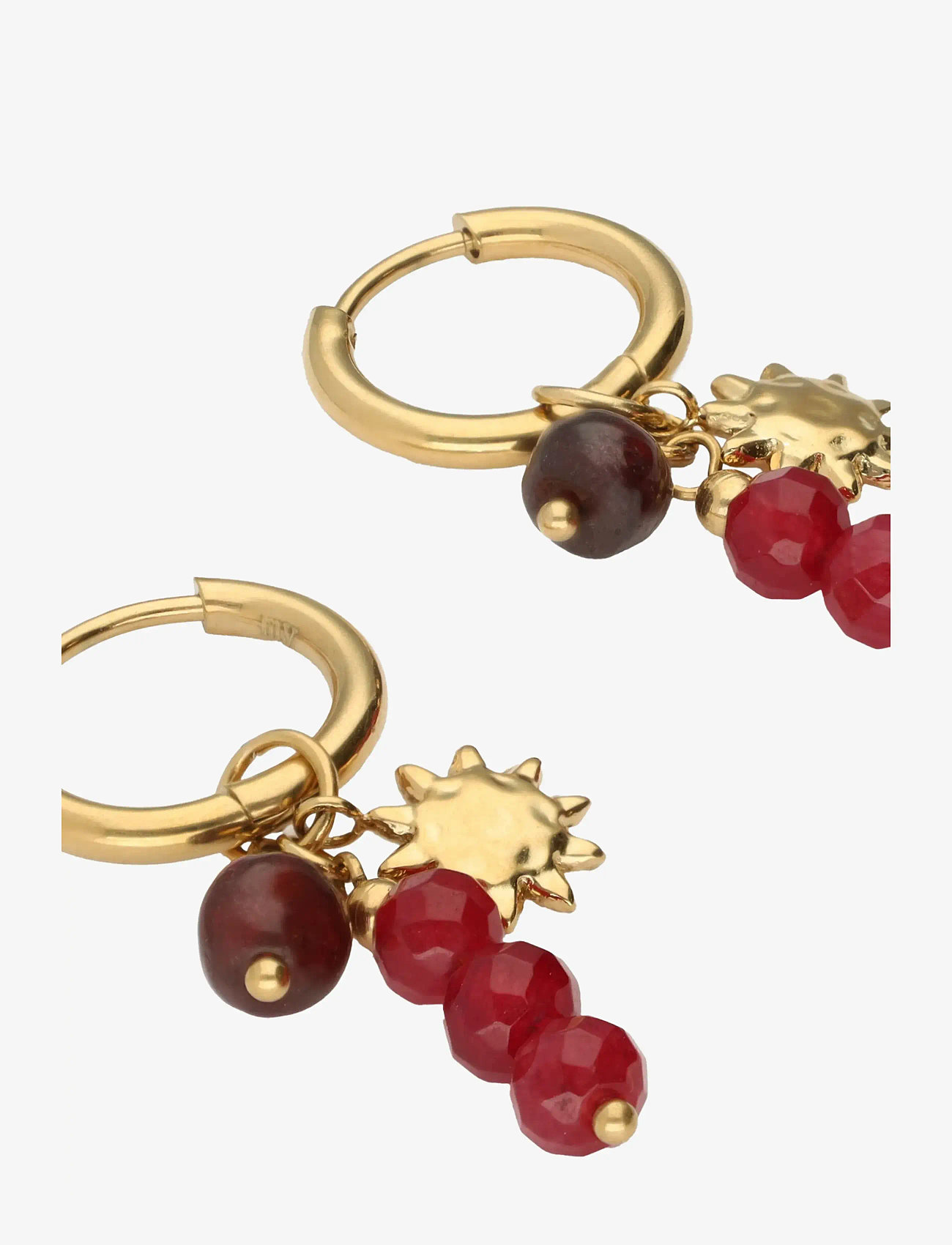 My Jewellery - Earring hoops burgundy beads sun - creoler & hoops - gold - 2