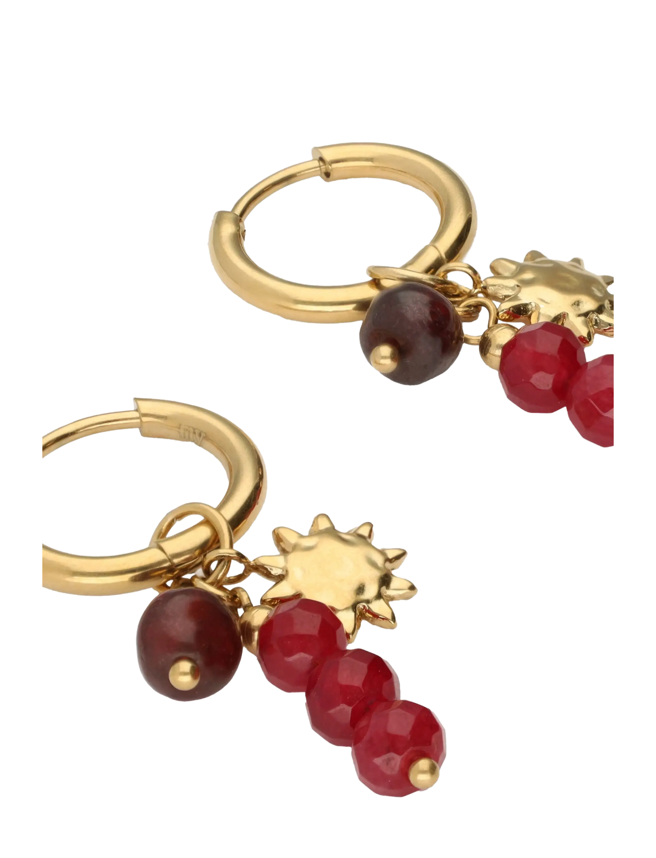 My Jewellery - Earring hoops burgundy beads sun - gold - 2
