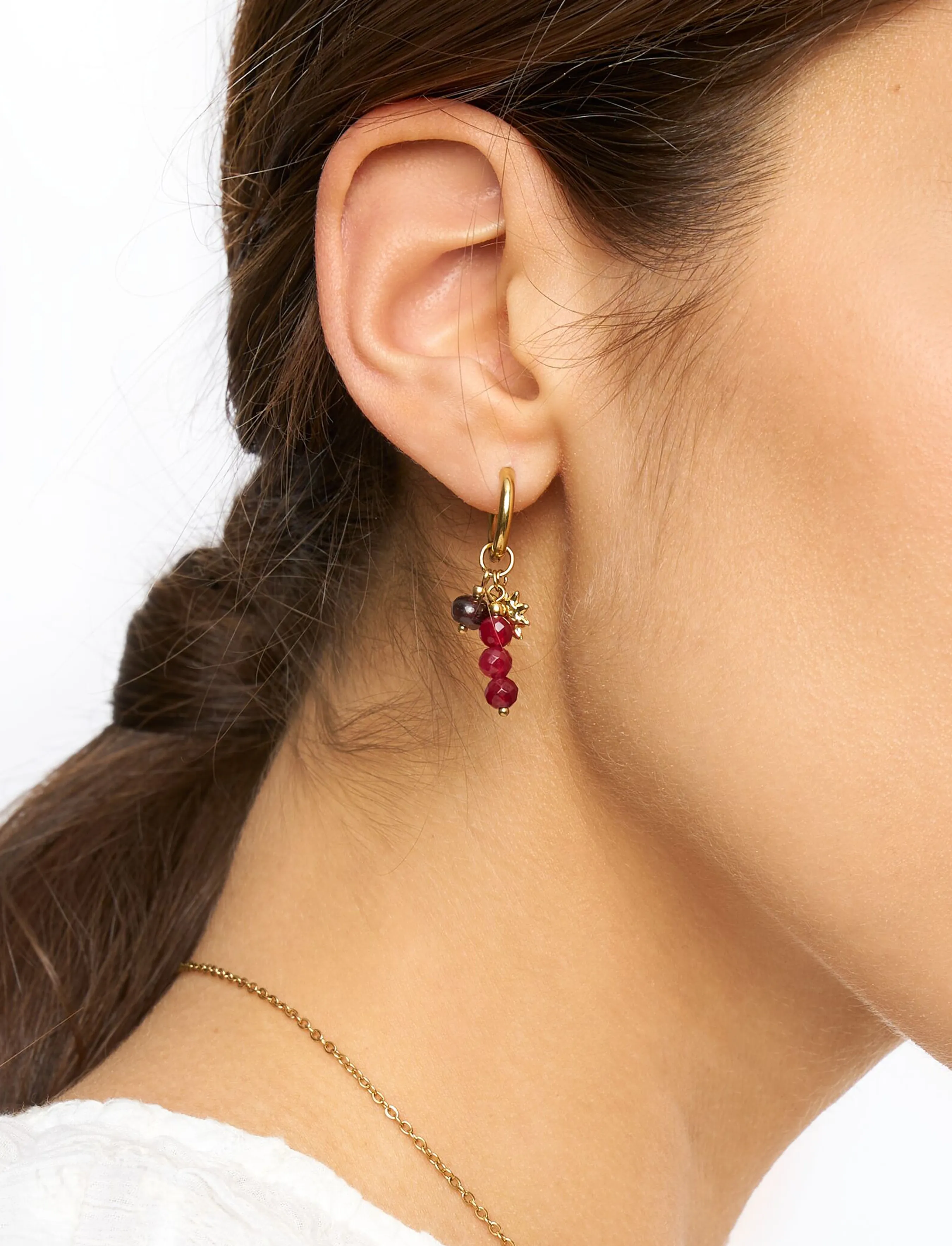 My Jewellery - Earring hoops burgundy beads sun - gold - 3