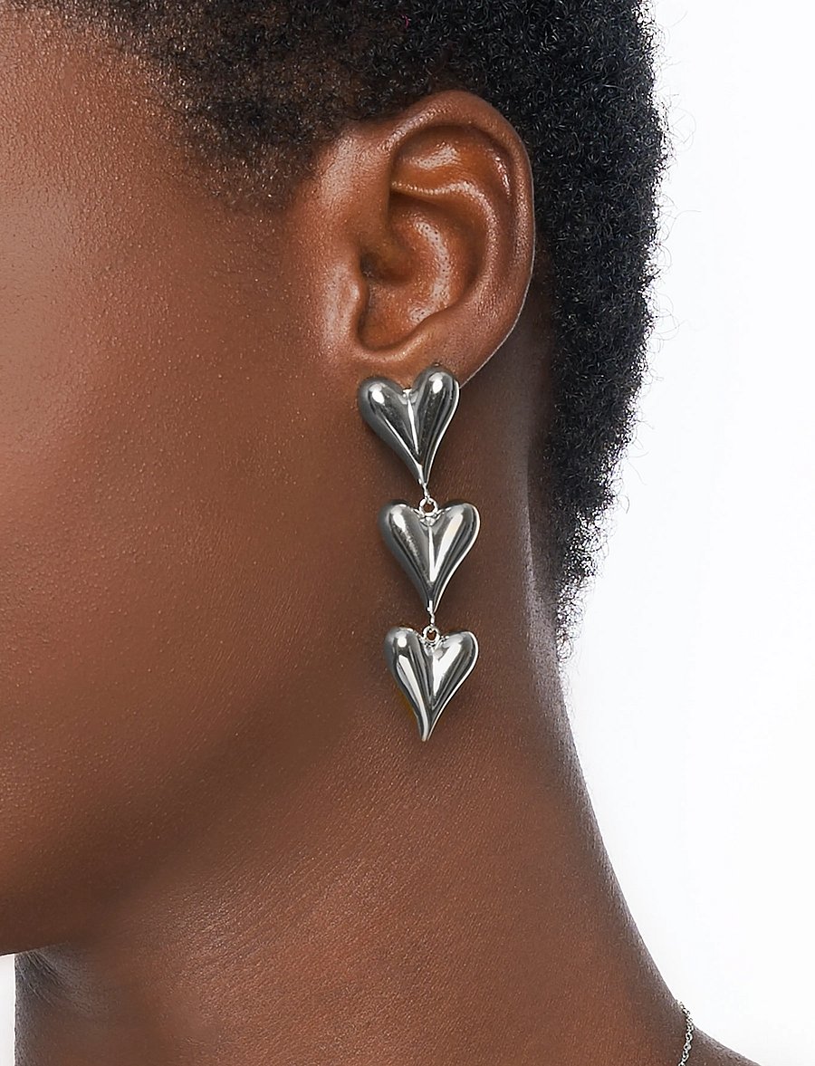 My Jewellery - Earrings 3 hearts - rippuvad kõrvarõngad - silver - 0