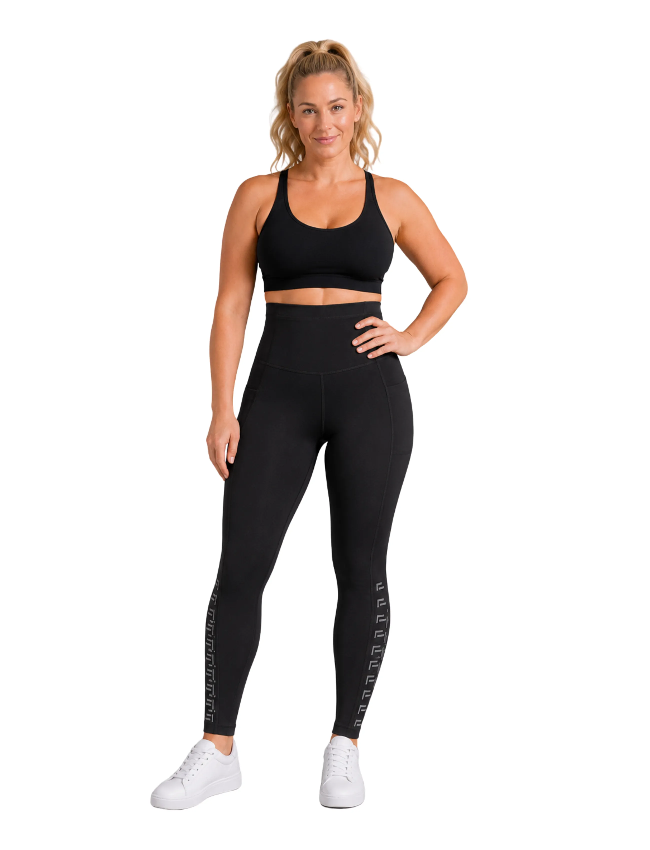 MyBelly Luna Tights, Kvinder, Højtaljede Refleks Tights Med Lomme, Sort, Str: L