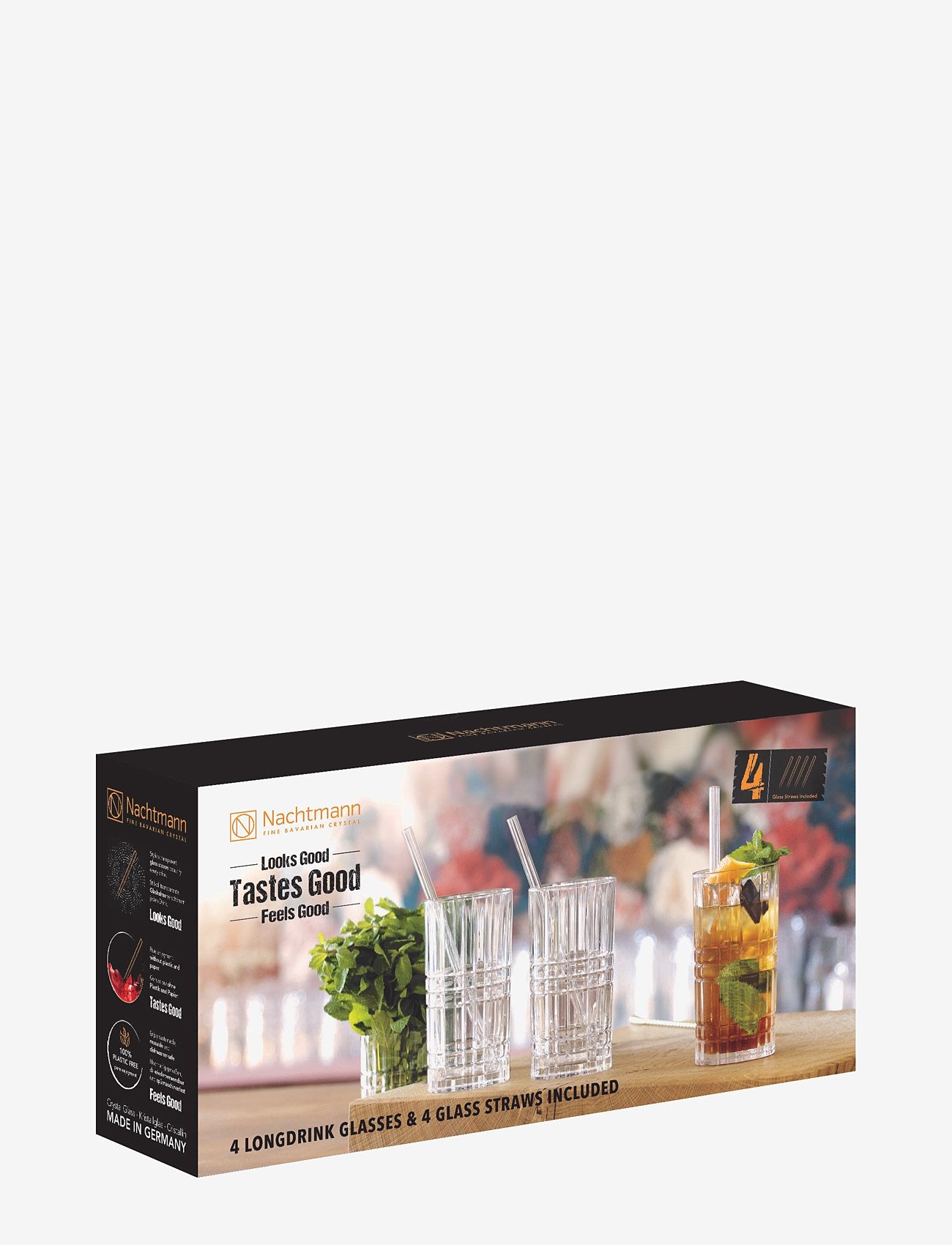 Nachtmann - Tastes Good Longdrink 4-pack with 4 glass straws - kokteilių stiklinės ir martinio taurės - clear - 1