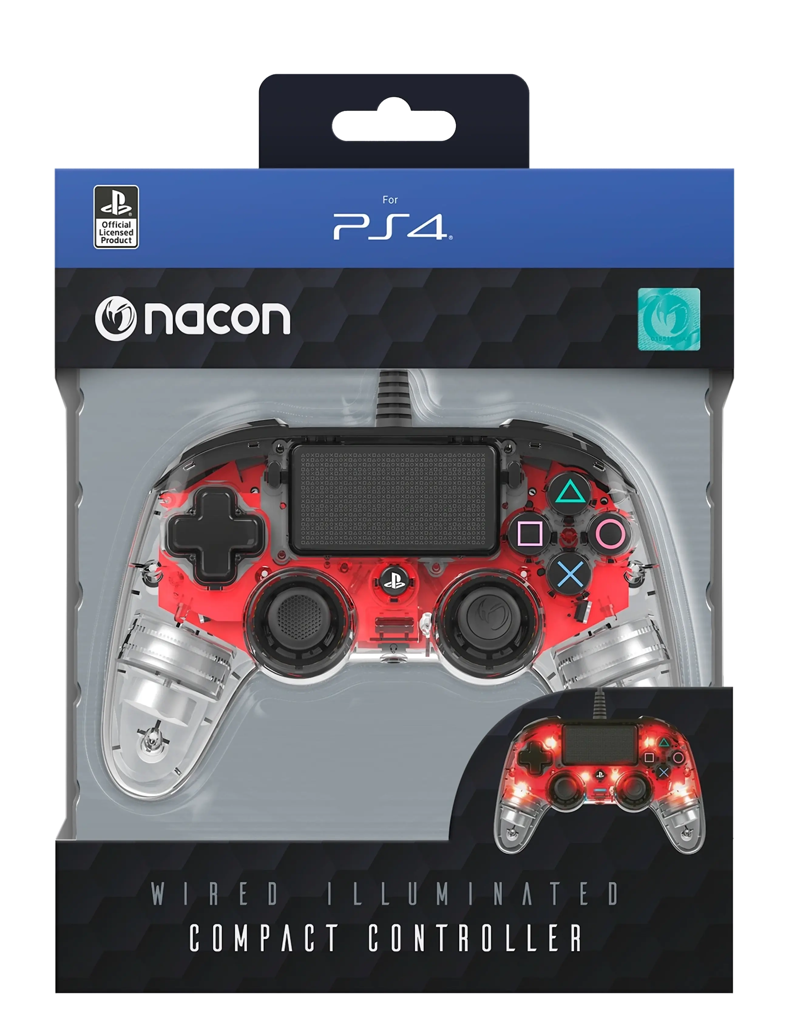 NACON Ps4 Wired Illuminated Compact Controller Light Red, Controllers, Rød, Str: ONE SIZE