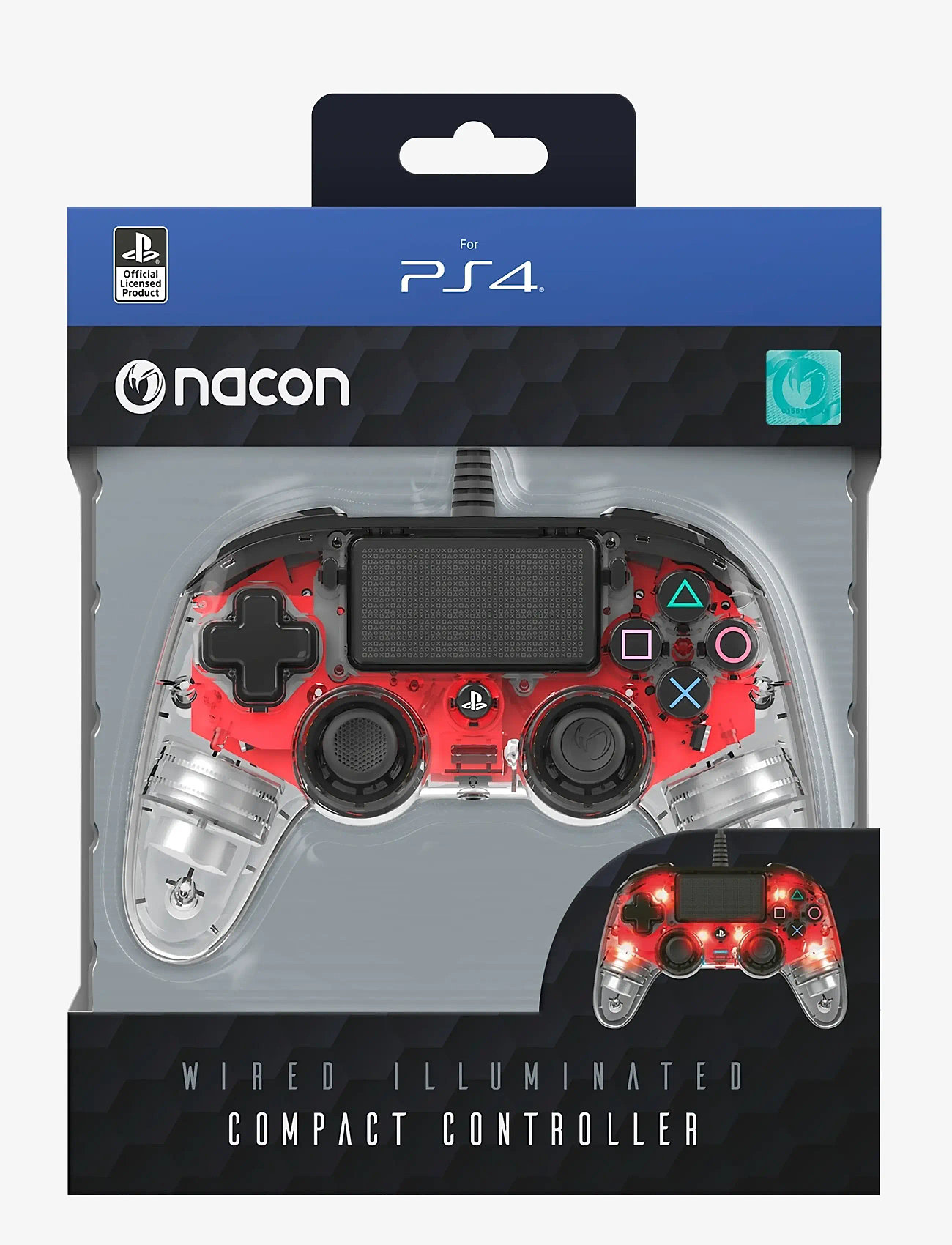 NACON - PS4 WIRED ILLUMINATED COMPACT CONTROLLER LIGHT RED - ohjaimet - red - 0